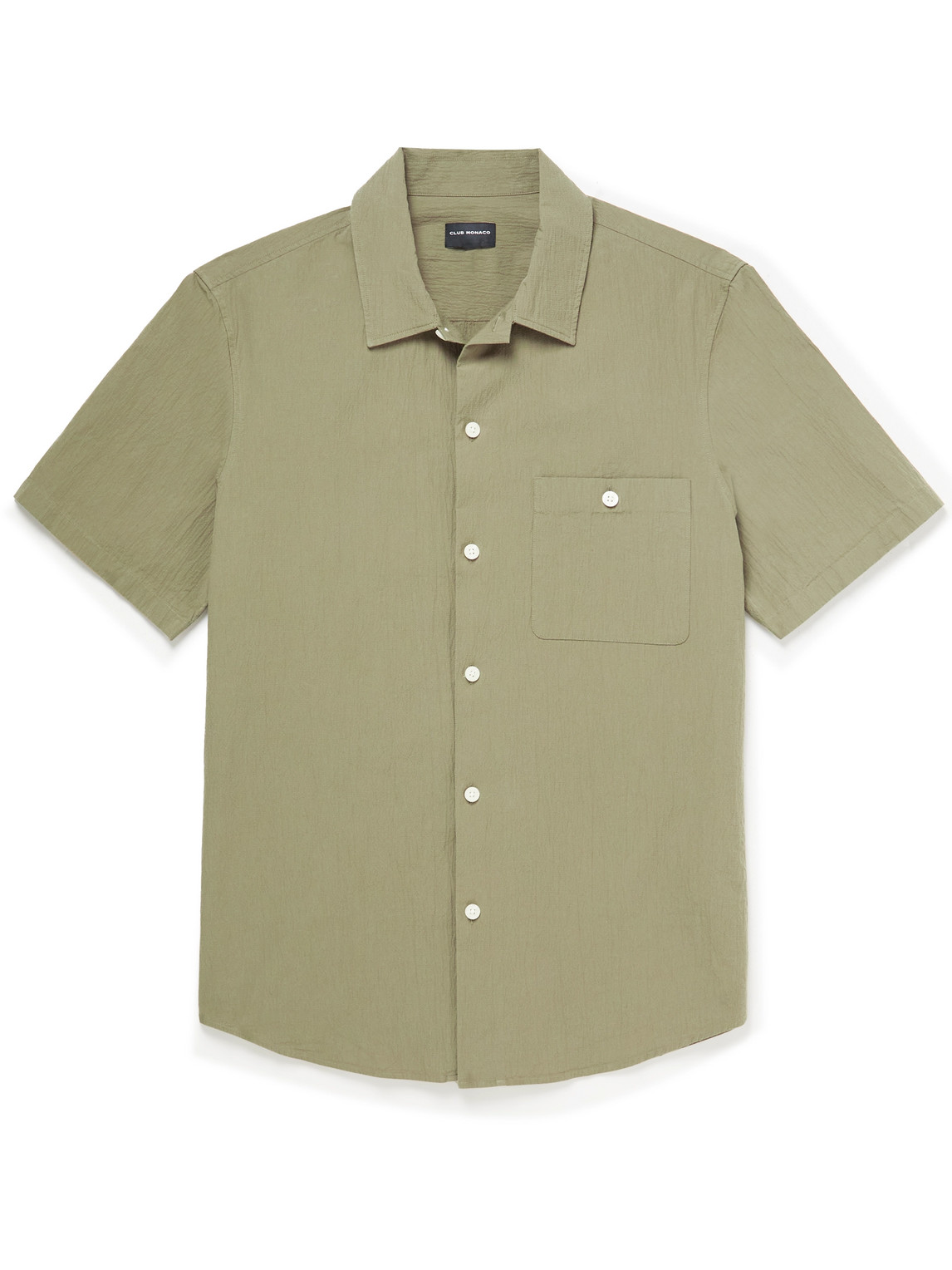 Camp-Collar Cotton-Blend Seersucker Shirt