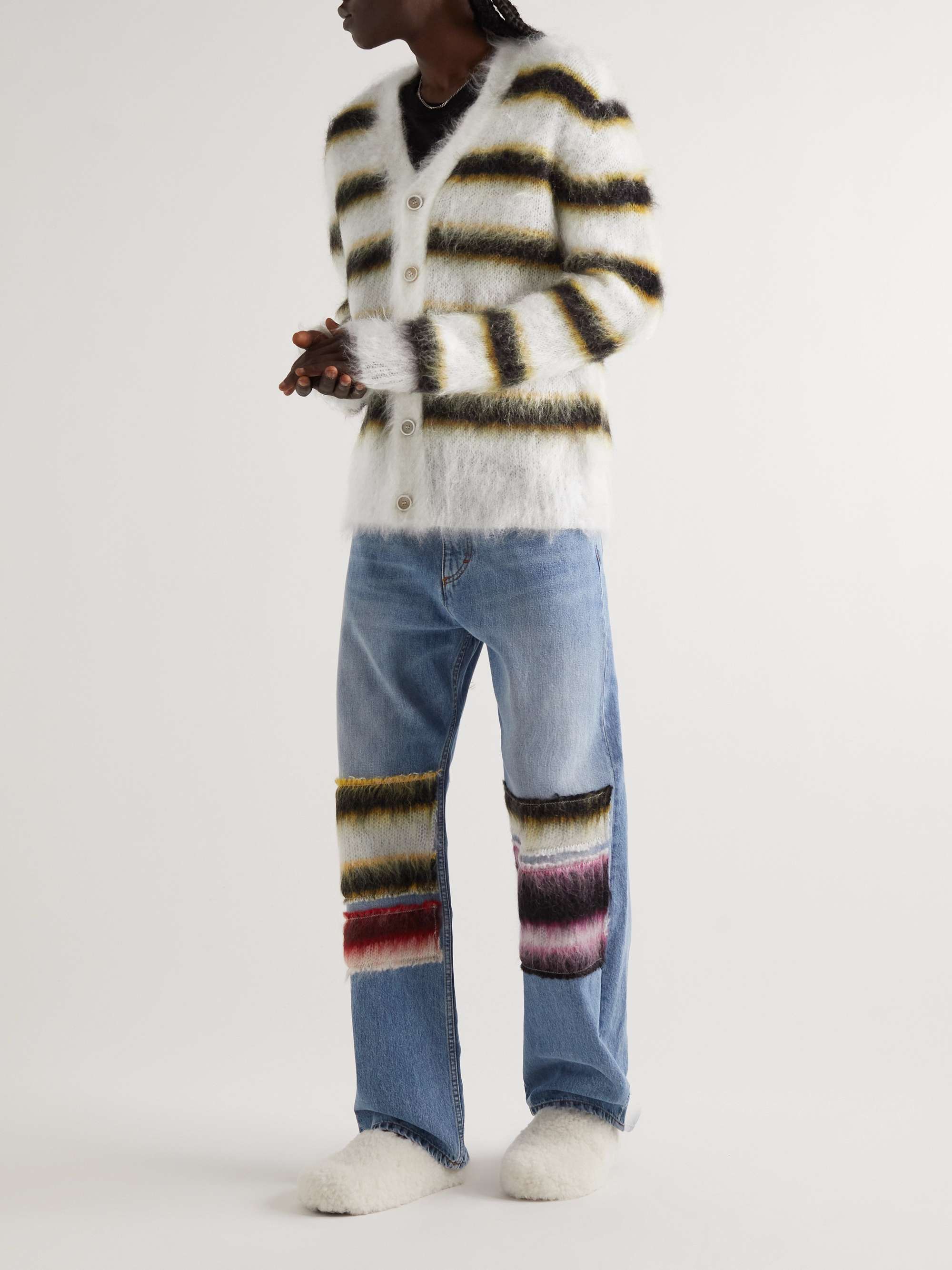 Striped Brushed Mohair-Blend Cardigan