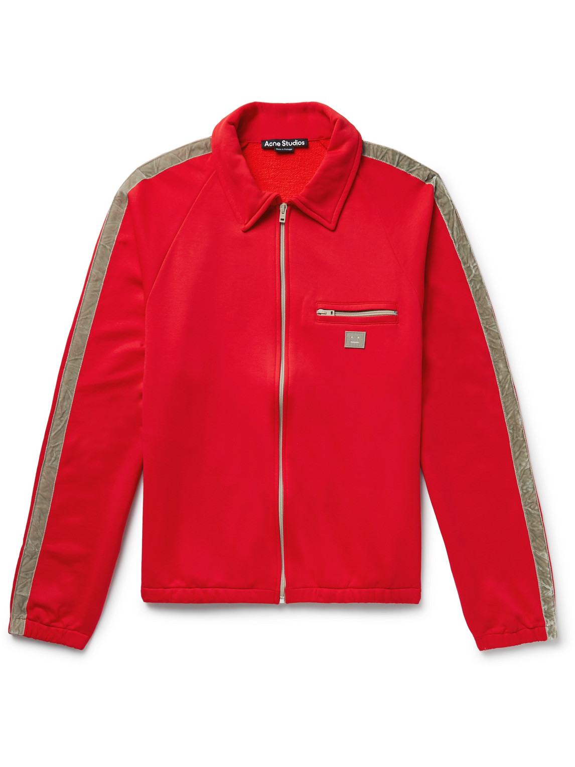 Acne Studios - Fremont Velvet-Trimmed Cotton-Blend Jersey Zip-Up Sweatshirt - Men - Red - XS