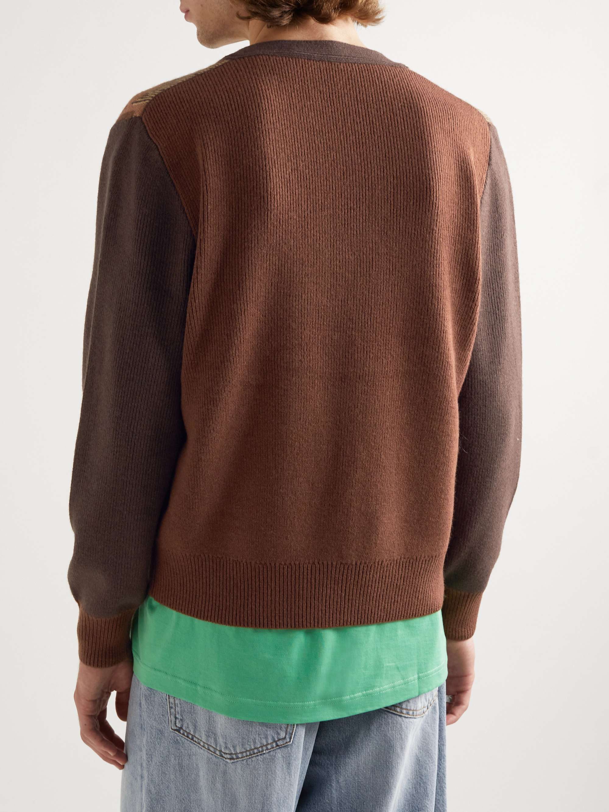 ACNE STUDIOS Kallard Panelled Ribbed Leopard-Jacquard Wool Cardigan