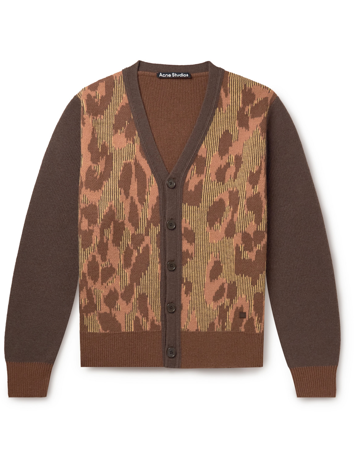 Kallard Panelled Ribbed Leopard-Jacquard Wool Cardigan