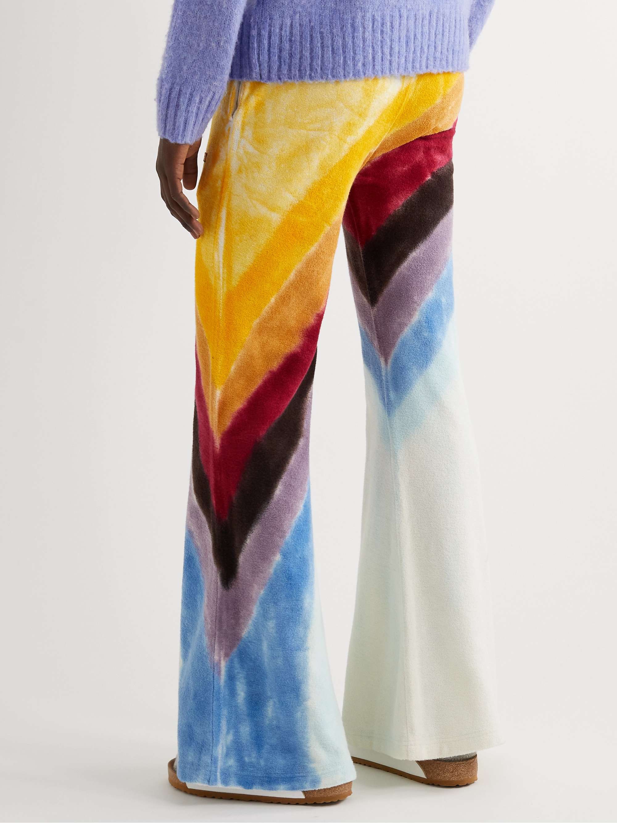 ACNE STUDIOS Flared Striped Garment-Dyed Cotton-Terry Sweatpants
