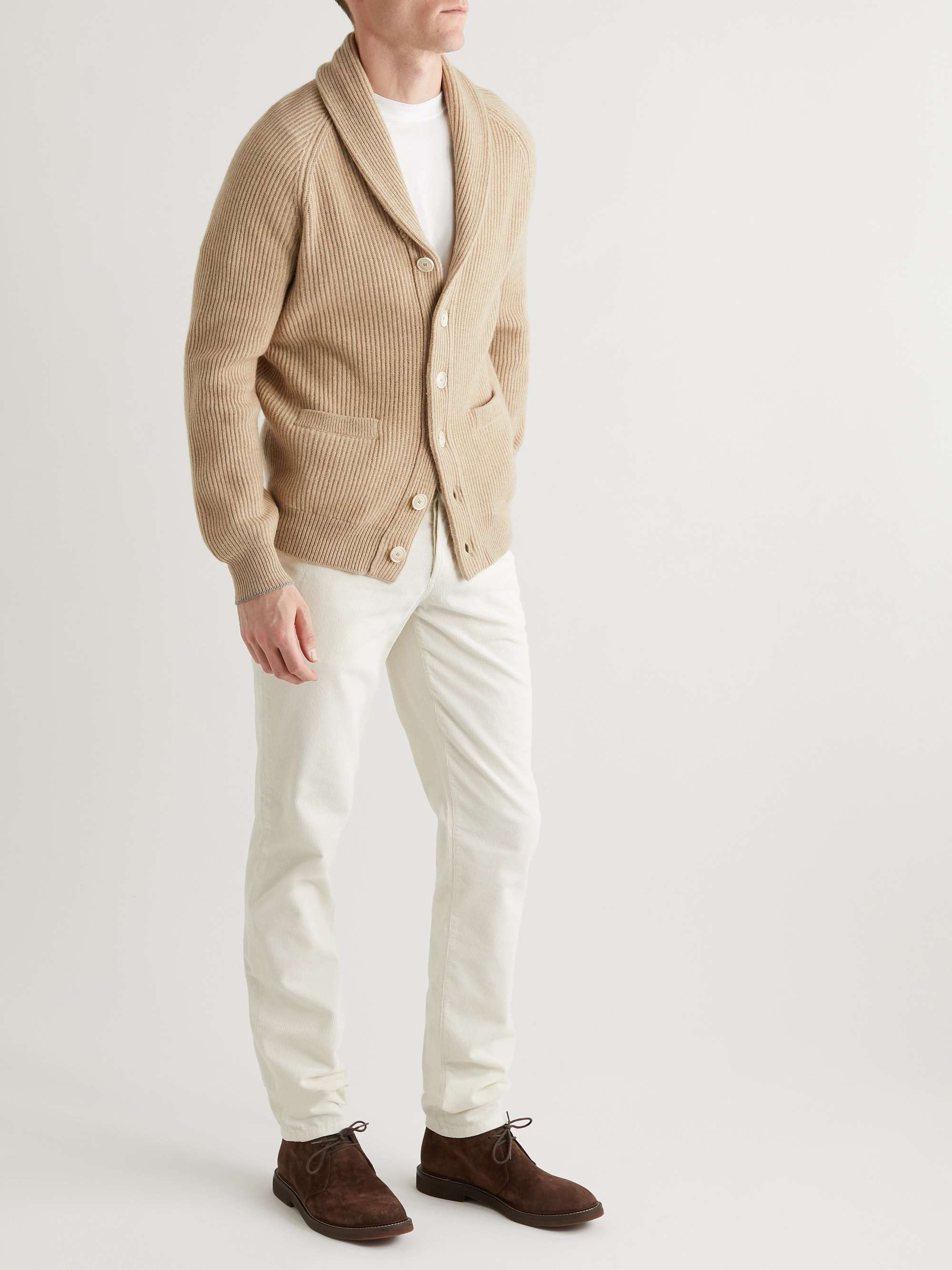 Slim-Fit Shawl-Collar Ribbed Cashmere Cardigan