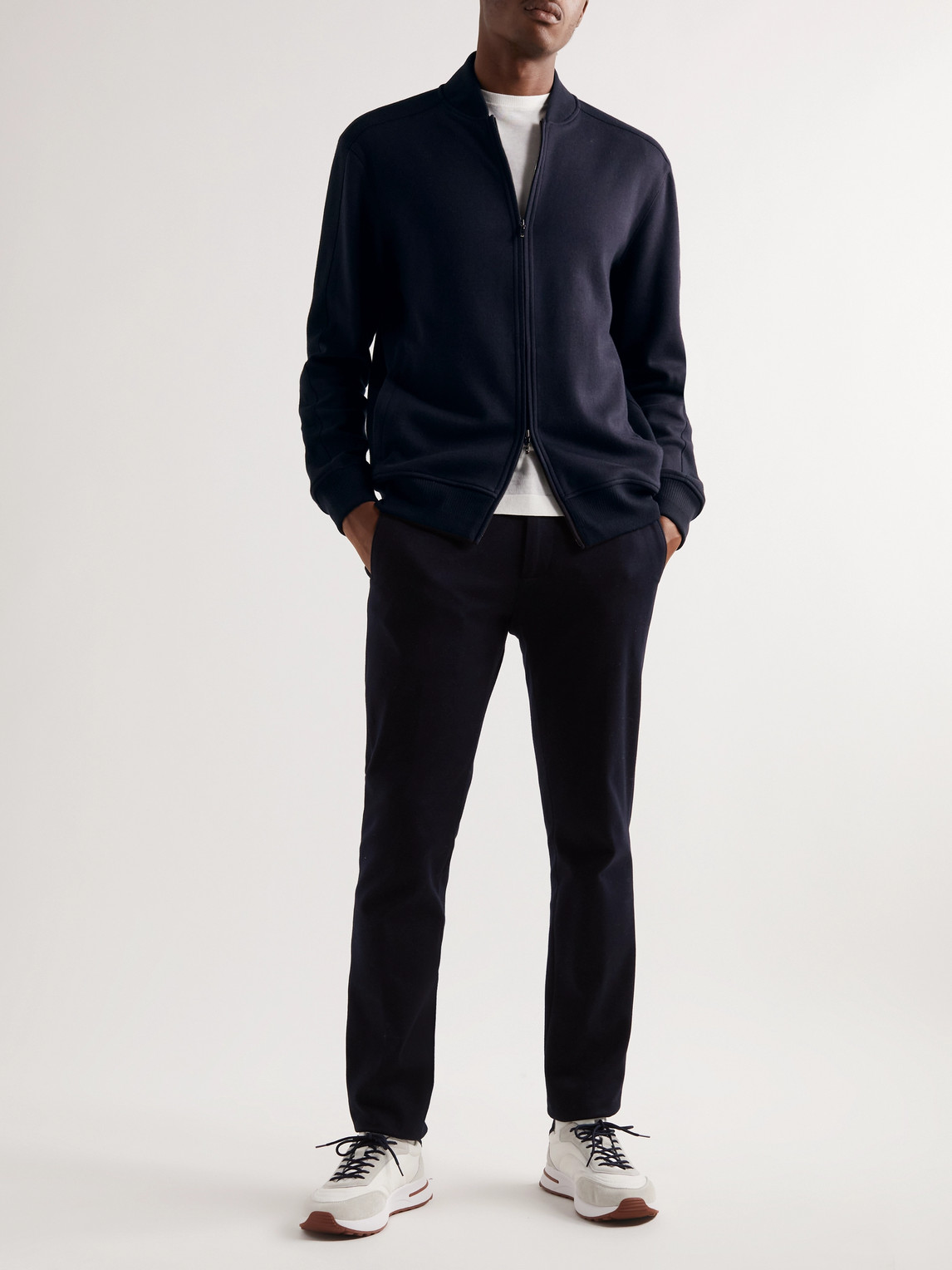 Shop Loro Piana Whitney Cotton, Silk And Cashmere-blend Zip-up Sweatshirt In Blue