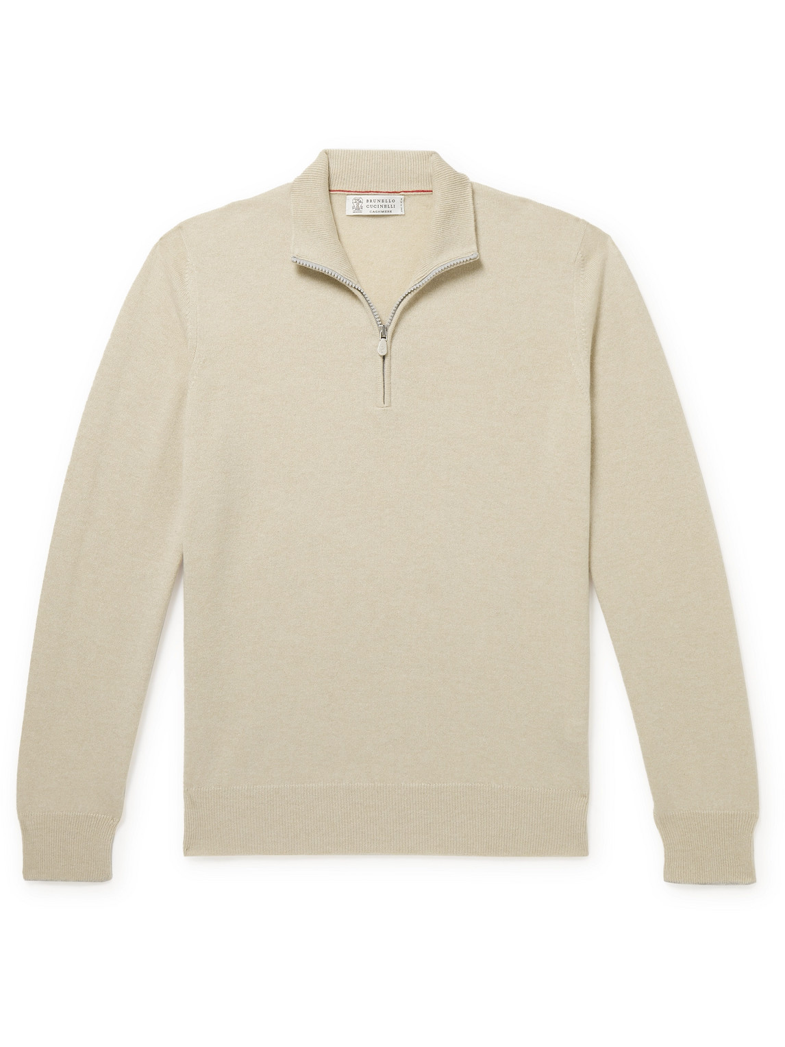 Brunello Cucinelli Half Zip Cashmere Turtleneck Sweater In Neutrals