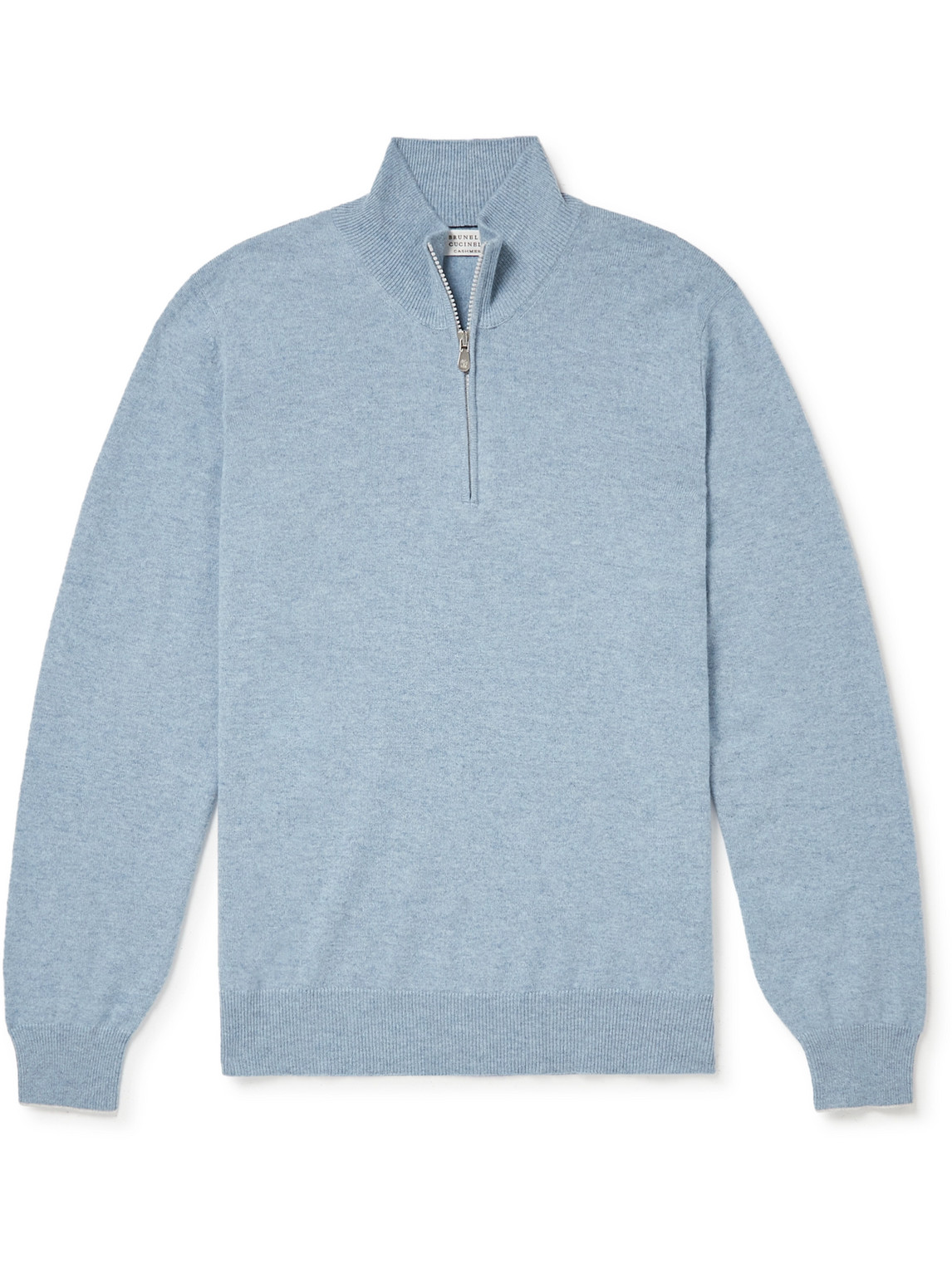 Brunello Cucinelli Men's Quarter-zip Cotton-stretch Sweater In Blue