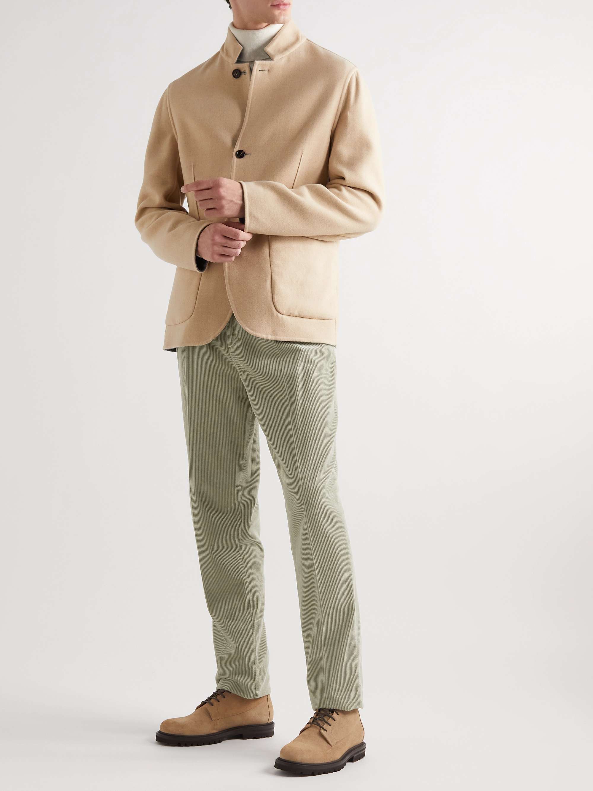 BRUNELLO CUCINELLI Straight-Leg Pleated Cotton-Corduroy Trousers