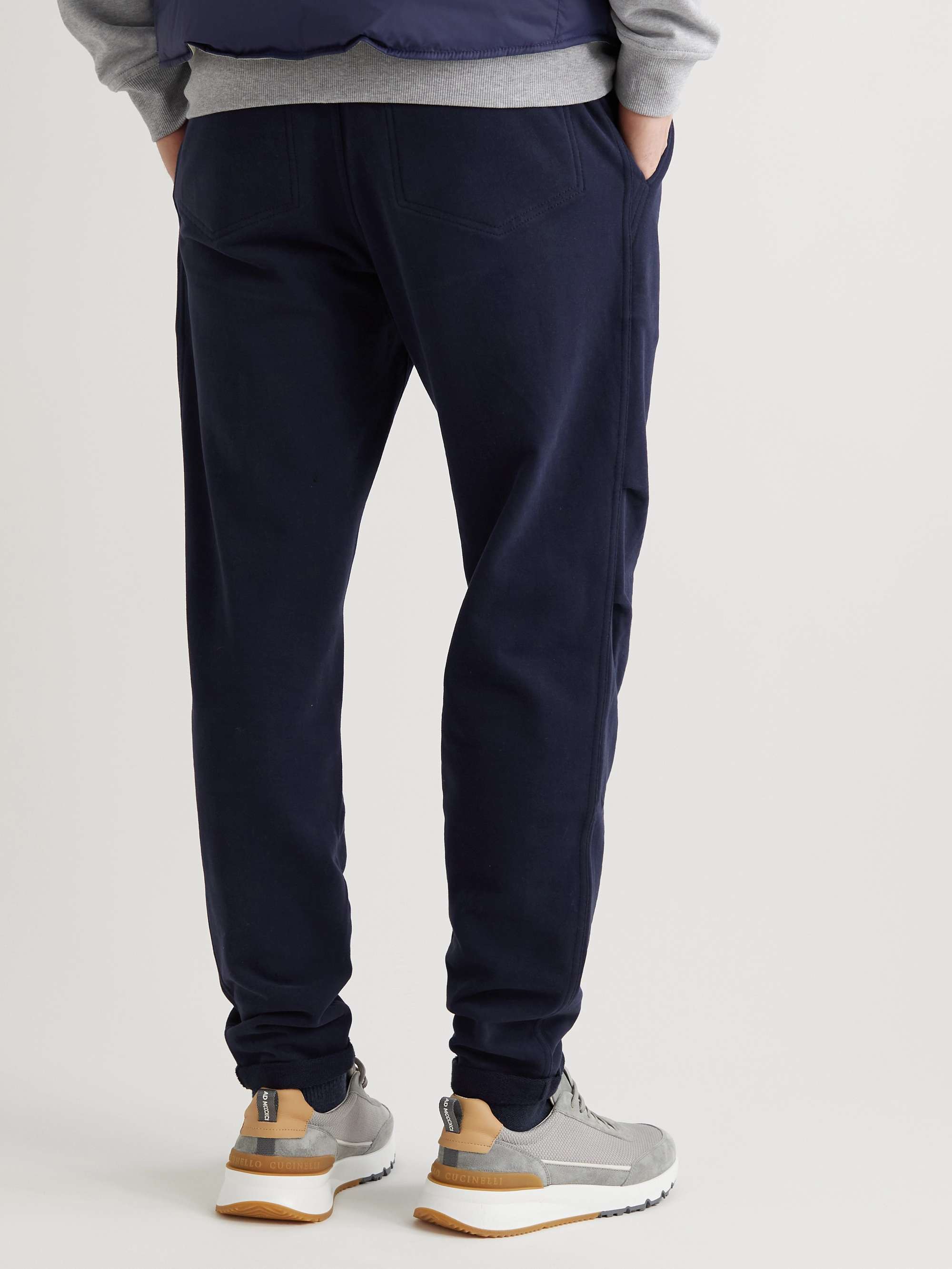 BRUNELLO CUCINELLI Tapered Pleated Cotton-Jersey Sweatpants