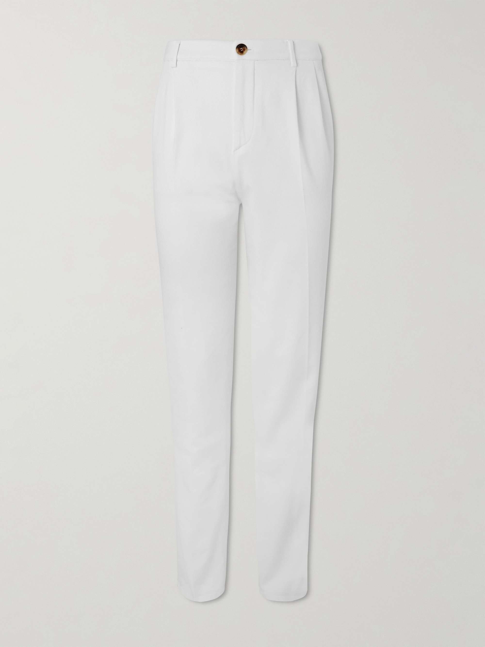 BRUNELLO CUCINELLI Straight-Leg Pleated Stretch-Cotton Twill Trousers ...