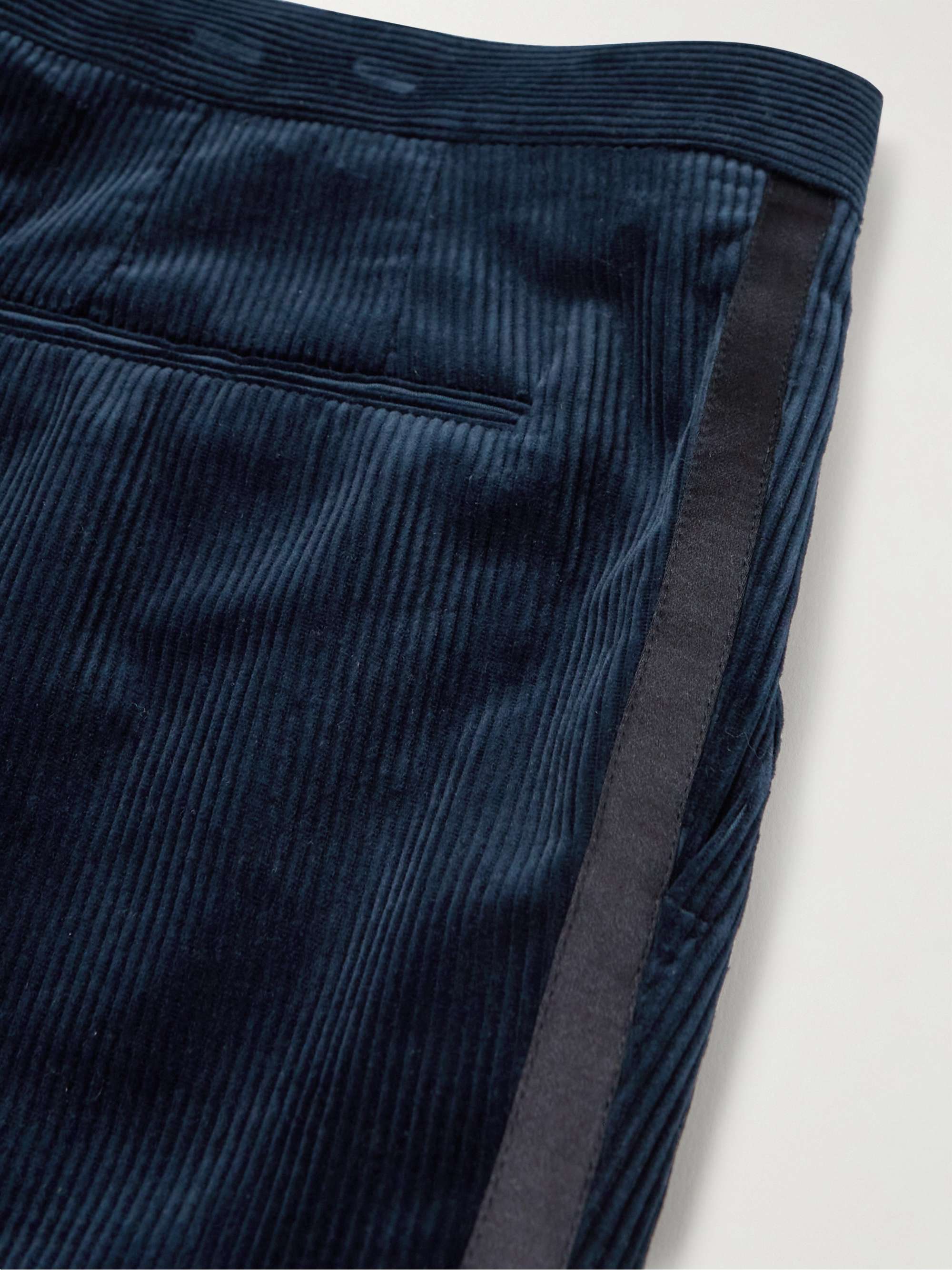 BRUNELLO CUCINELLI Straight-Leg Satin-Trimmed Cotton-Corduroy Tuxedo Trousers