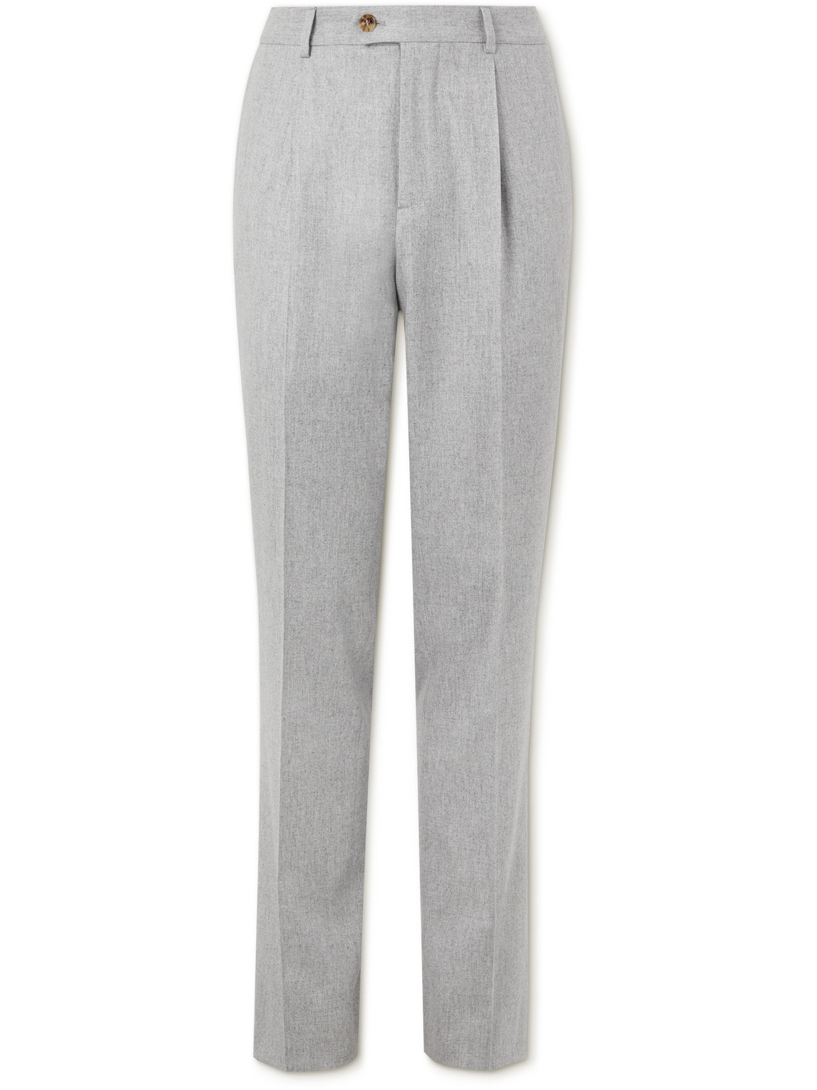 Brunello Cucinelli Straight-leg Pleated Wool-blend Suit Trousers In Gray