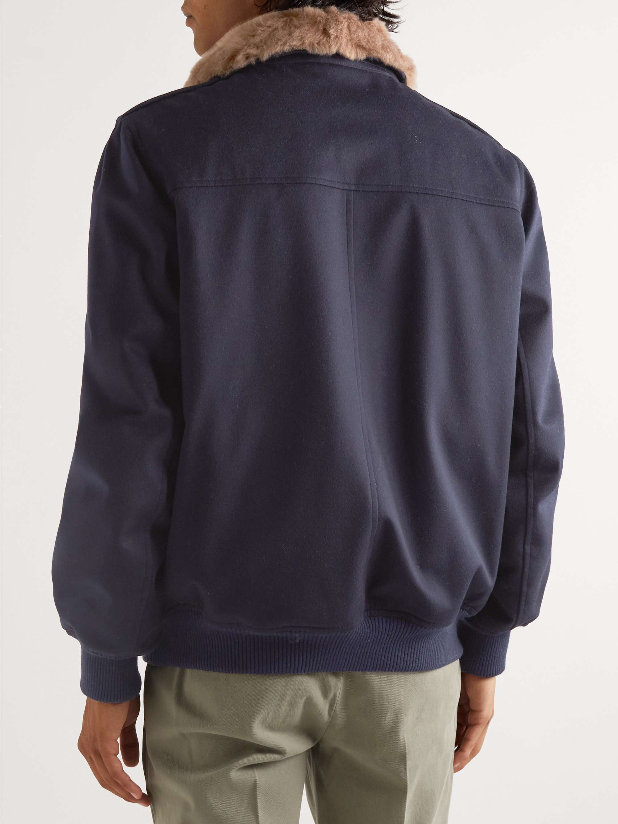 BRUNELLO CUCINELLI Shearling-Trimmed Padded Wool Bomber Jacket