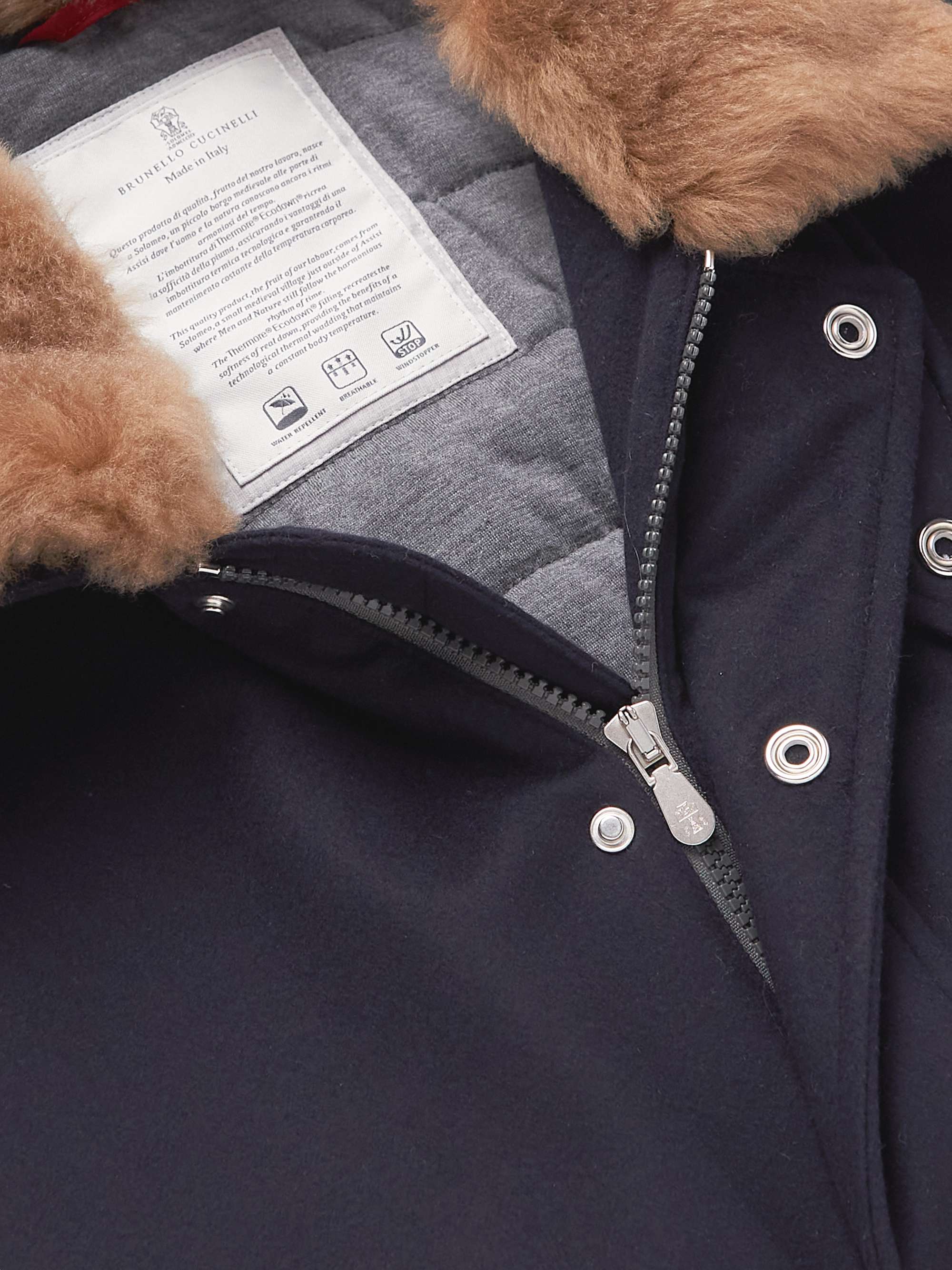 BRUNELLO CUCINELLI Shearling-Trimmed Padded Wool Bomber Jacket