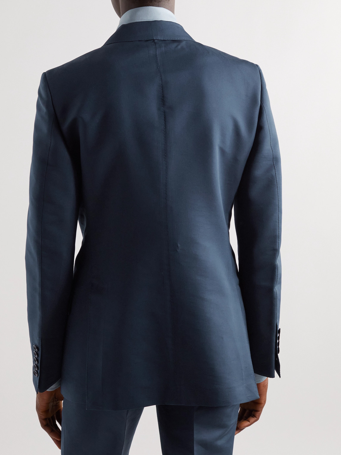 Shop Tom Ford Cotton And Silk-blend Suit Jacket In Blue