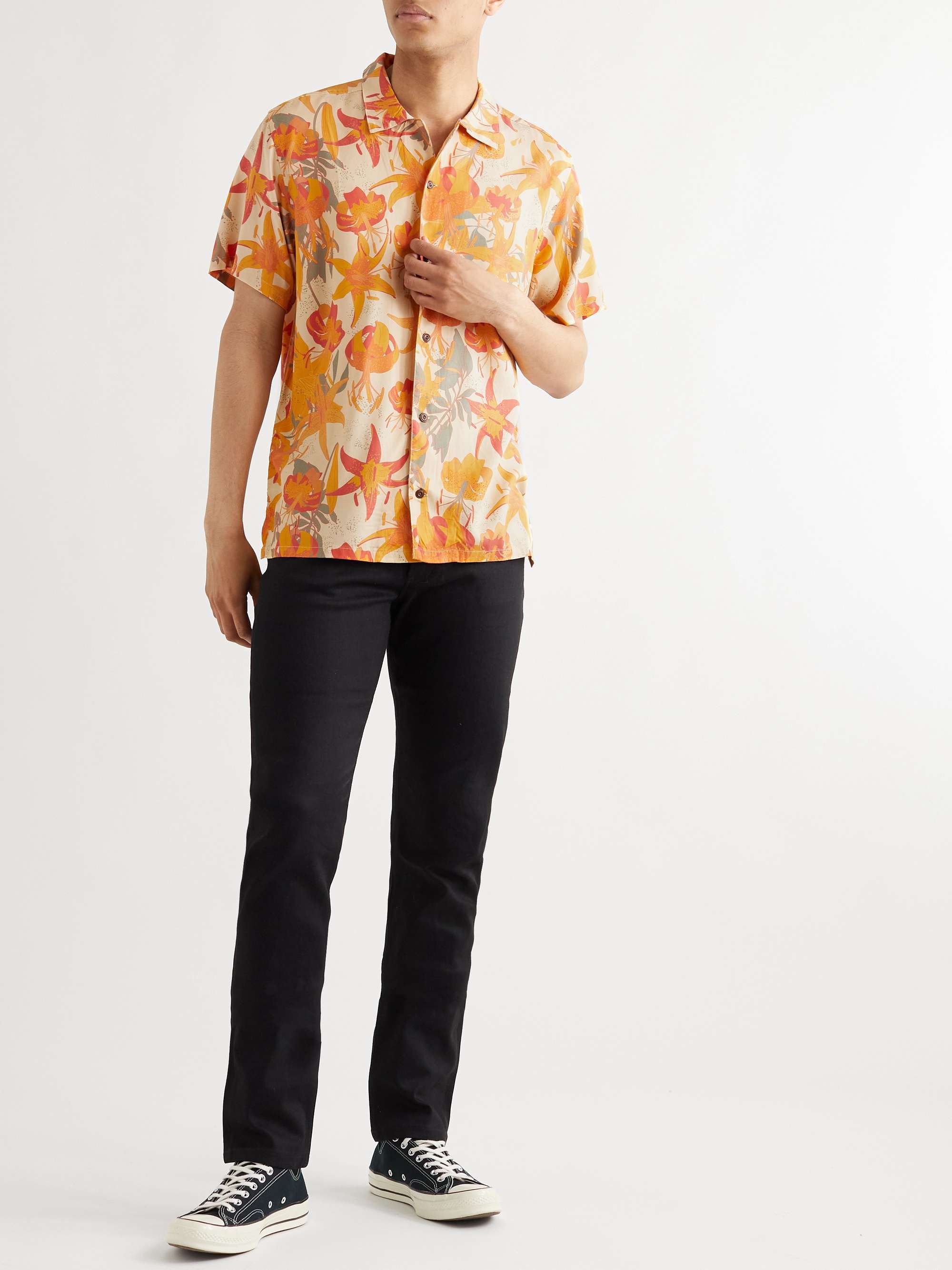NUDIE JEANS Arvid Lilies Convertible-Collar Floral-Print  TENCEL™ Lyocell Shirt