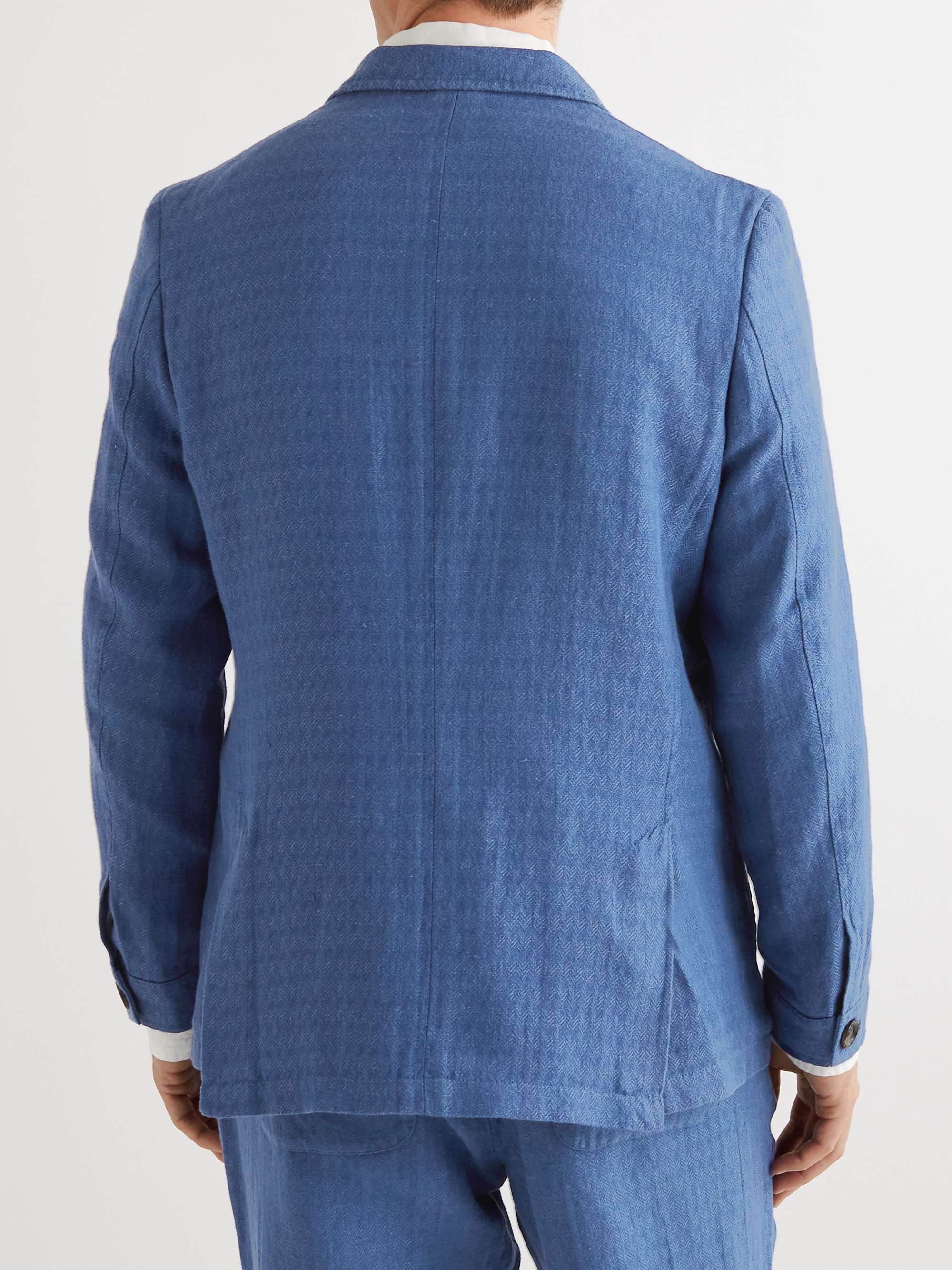 OLIVER SPENCER Slim-Fit Unstructured Double-Breasted Linen and Cotton-Blend Suit Jacket