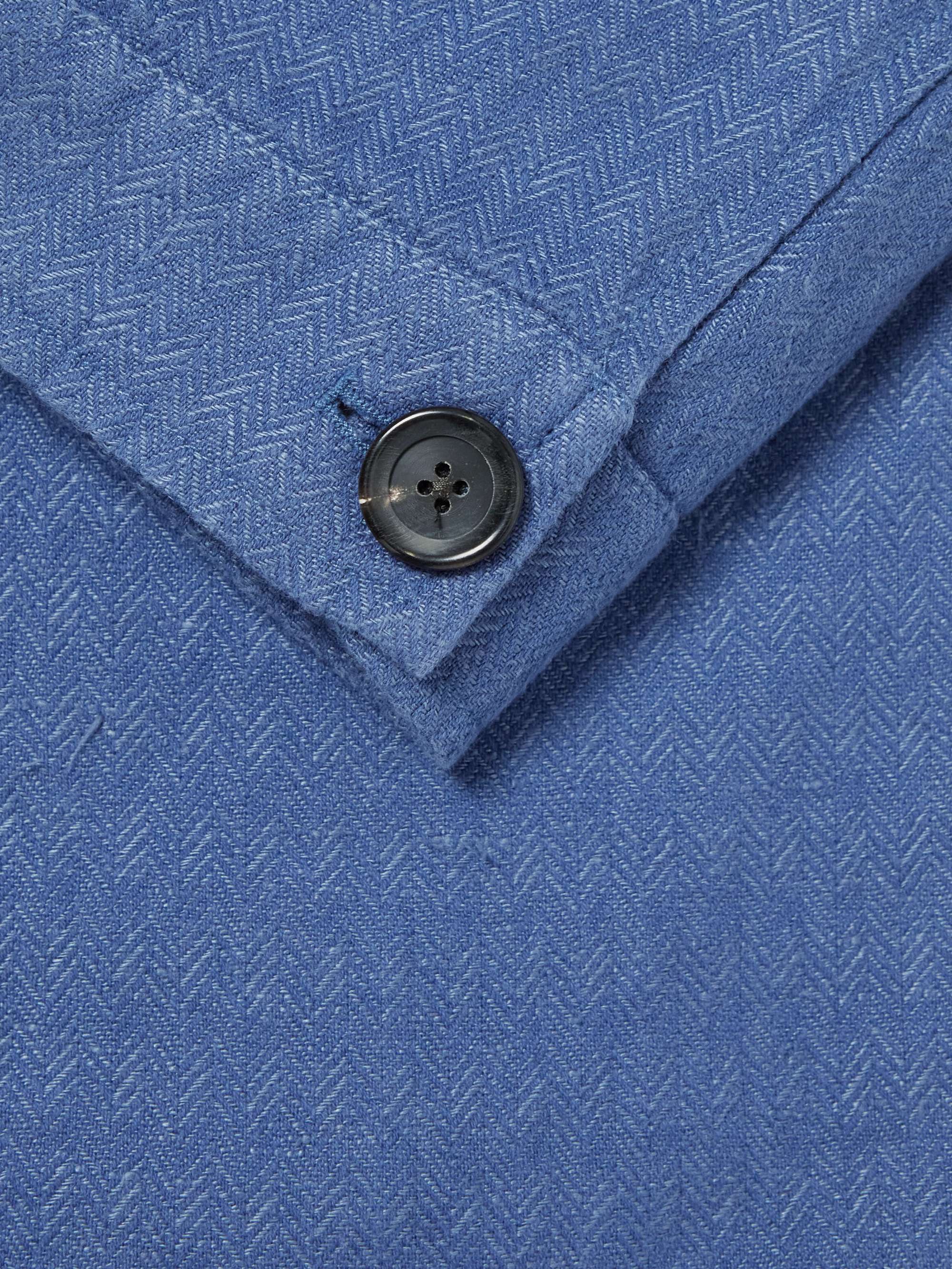 OLIVER SPENCER Slim-Fit Unstructured Double-Breasted Linen and Cotton-Blend Suit Jacket