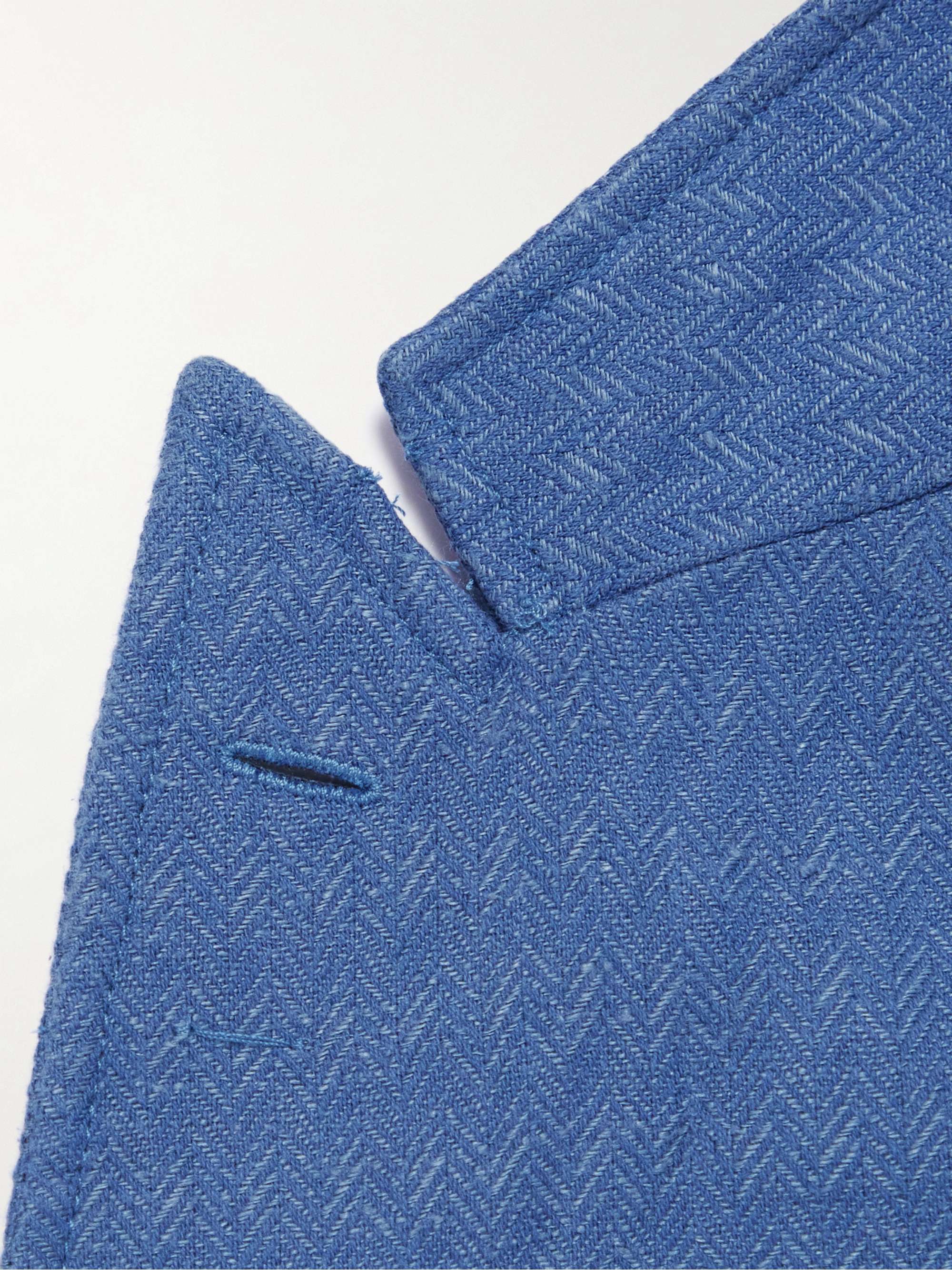OLIVER SPENCER Slim-Fit Unstructured Double-Breasted Linen and Cotton-Blend Suit Jacket