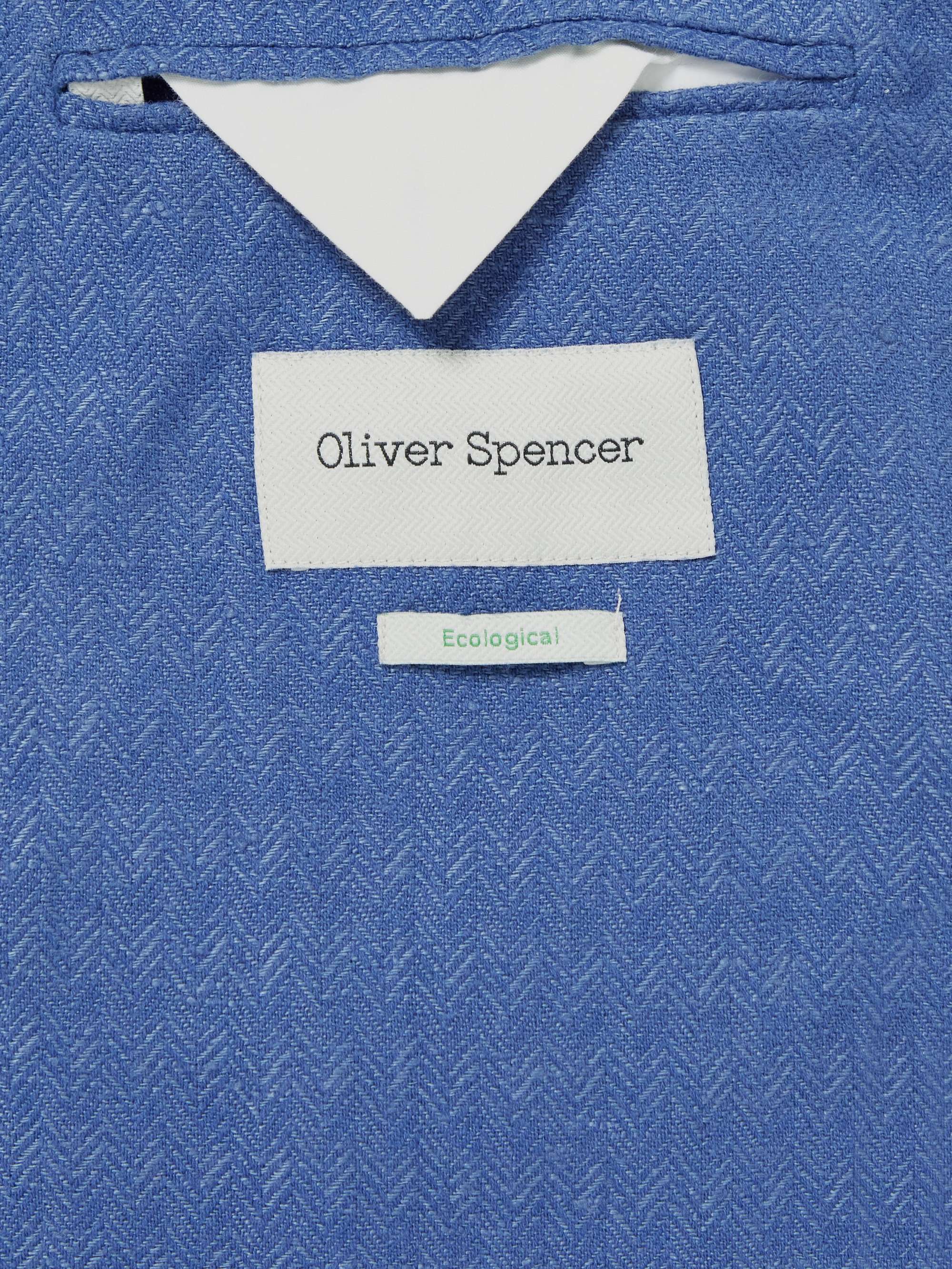 OLIVER SPENCER Slim-Fit Unstructured Double-Breasted Linen and Cotton-Blend Suit Jacket