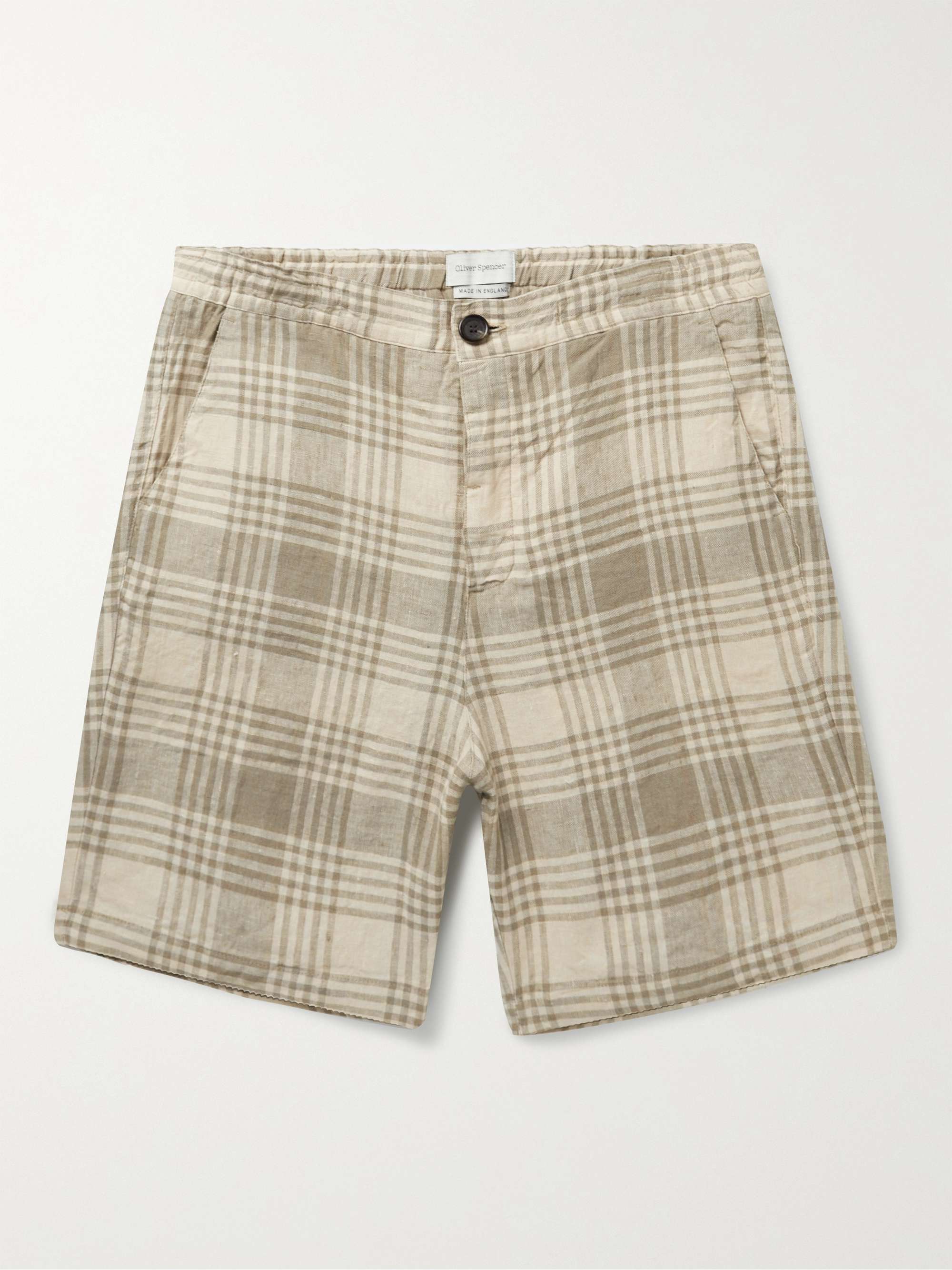 OLIVER SPENCER Osborne Straight-Leg Checked Organic Linen Shorts