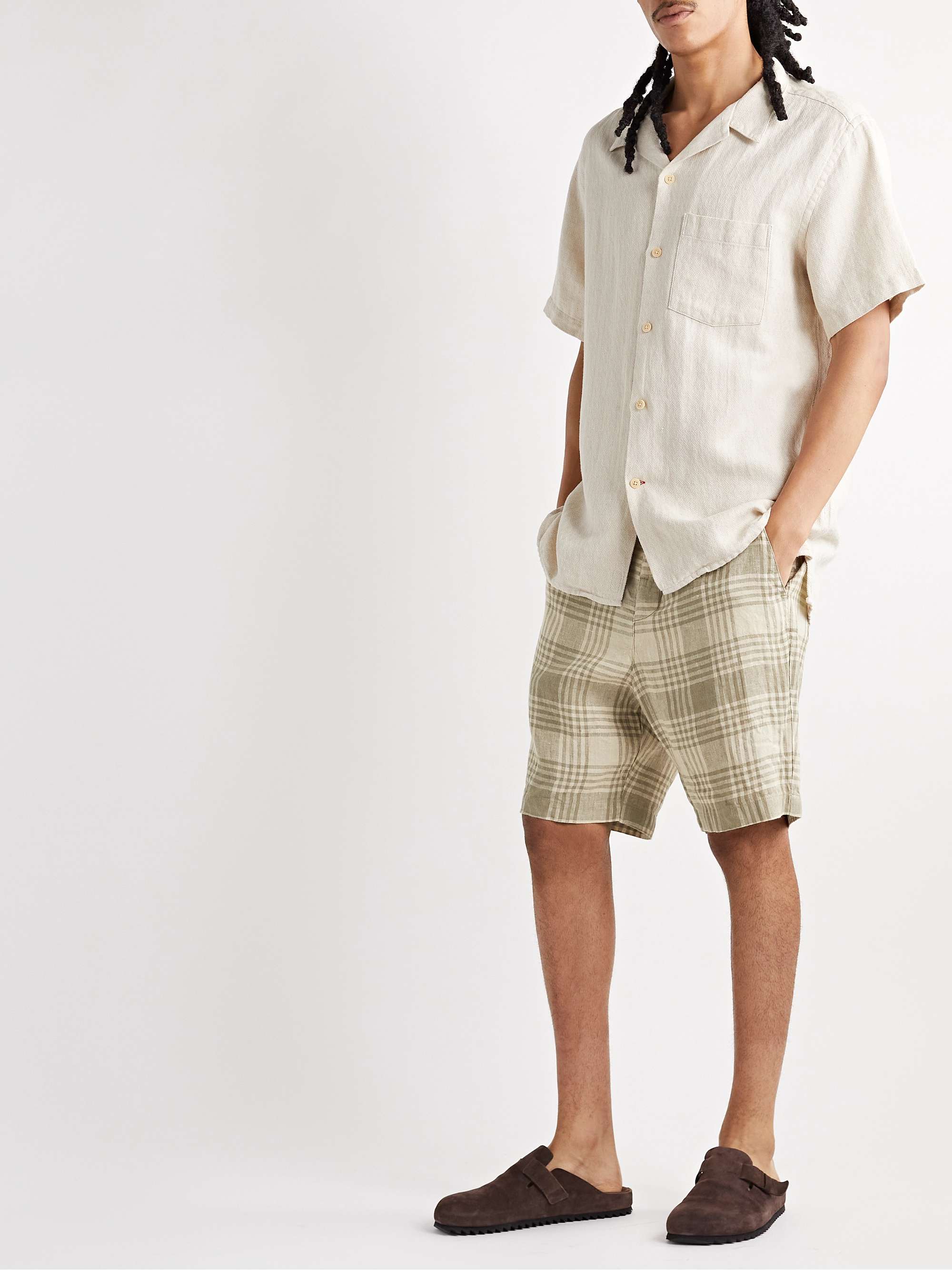 OLIVER SPENCER Osborne Straight-Leg Checked Organic Linen Shorts