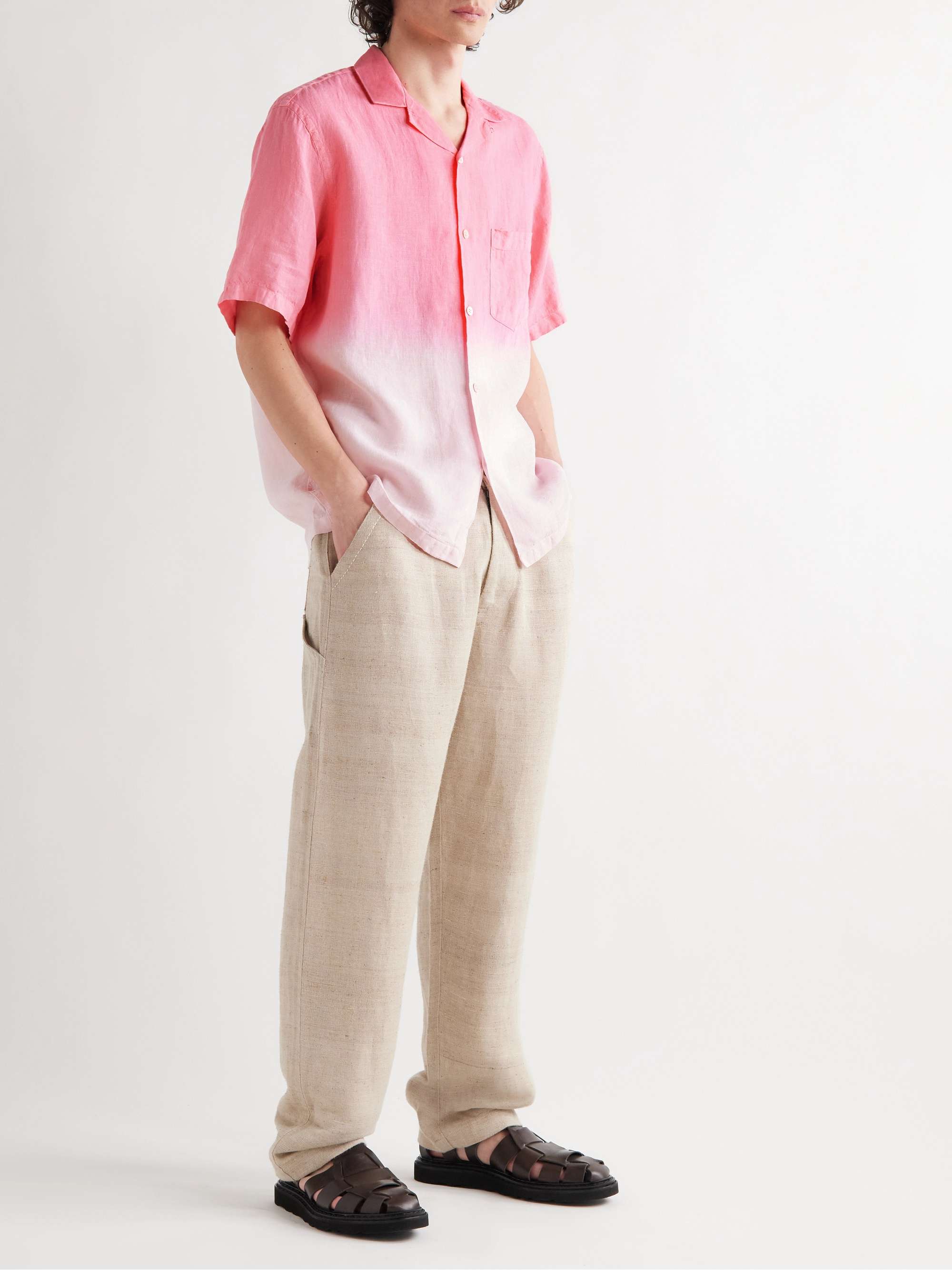 PORTUGUESE FLANNEL Convertible-Collar Dip-Dyed Linen Shirt