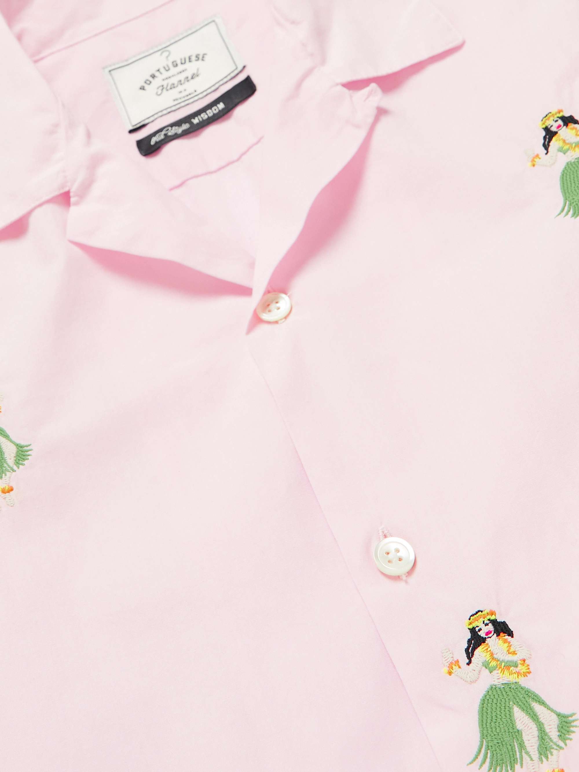 PORTUGUESE FLANNEL Camp-Collar Embroidered Cotton-Poplin Shirt