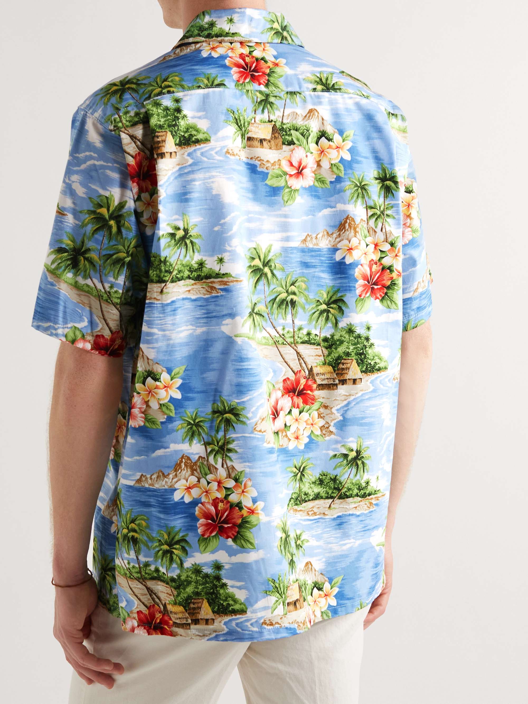 GO BAREFOOT Camp-Collar Printed Cotton-Poplin Shirt