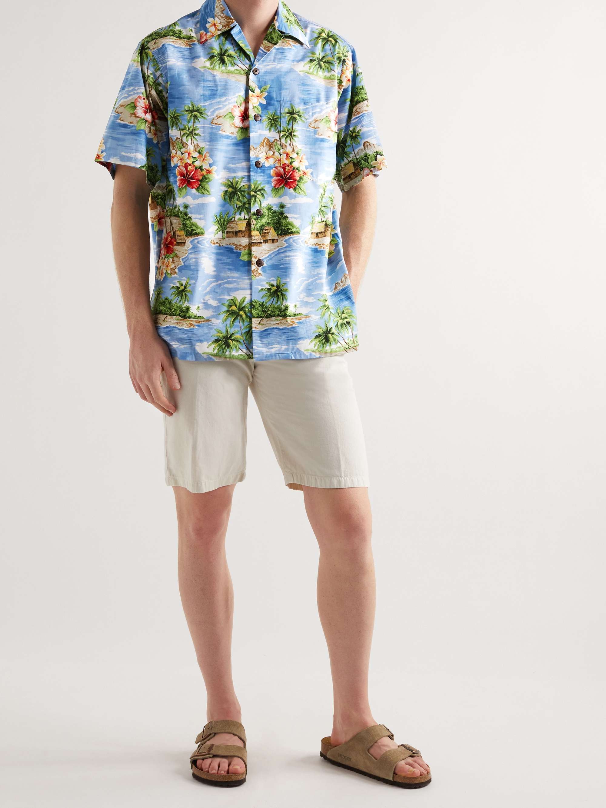 GO BAREFOOT Camp-Collar Printed Cotton-Poplin Shirt