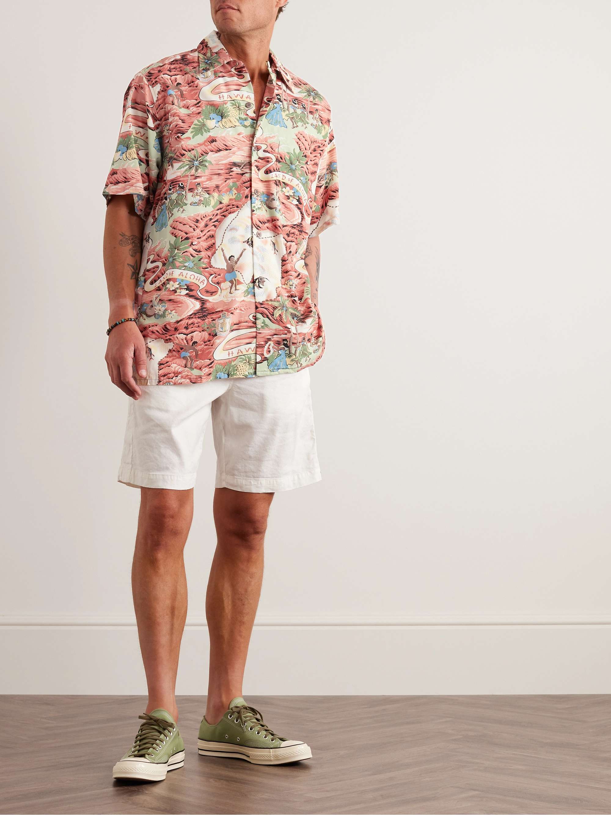 GO BAREFOOT Convertible-Collar Printed Cotton-Blend Shirt