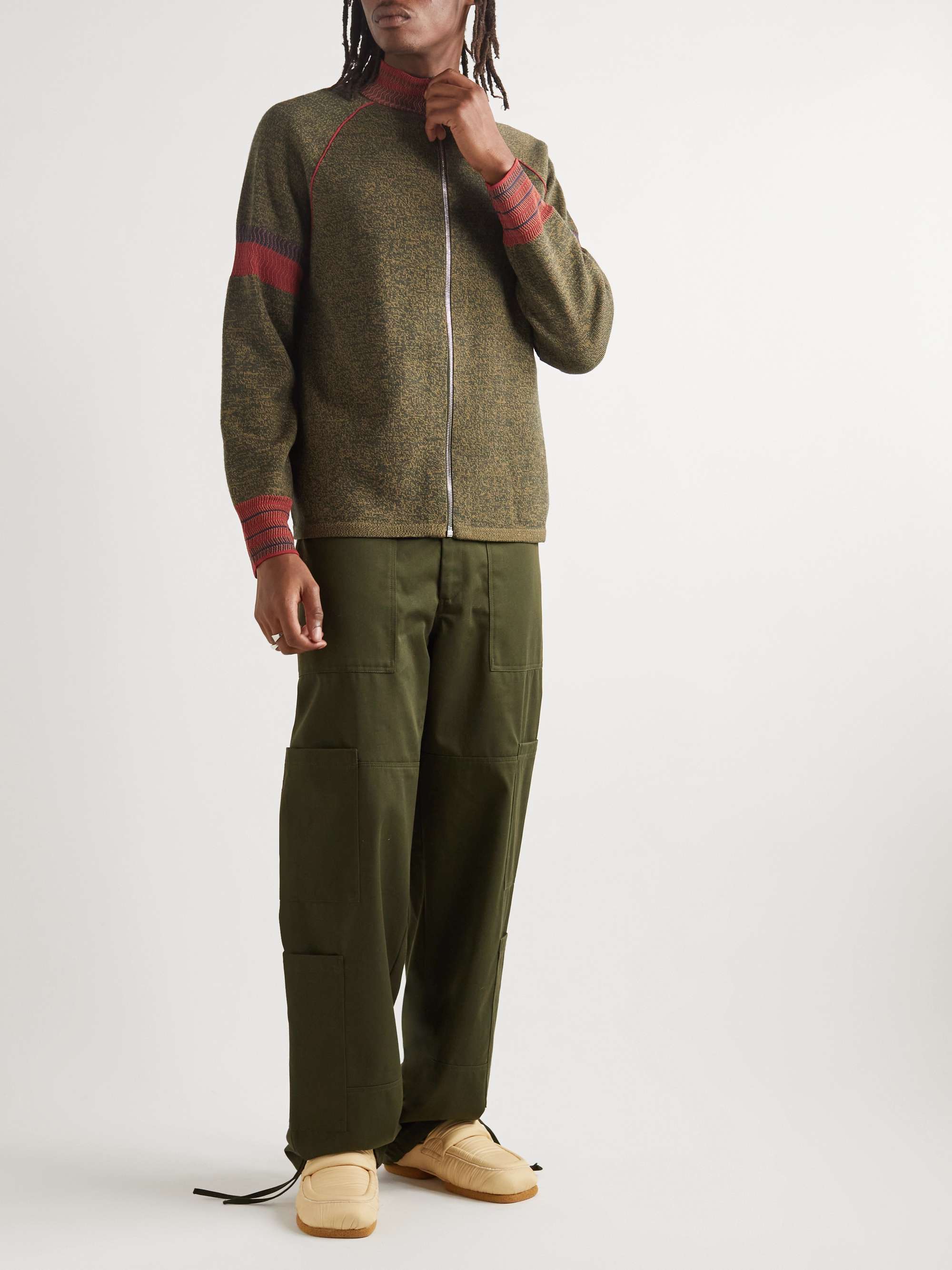 WALES BONNER Fusion Colour-Block Wool-Blend Zip-Up Sweater
