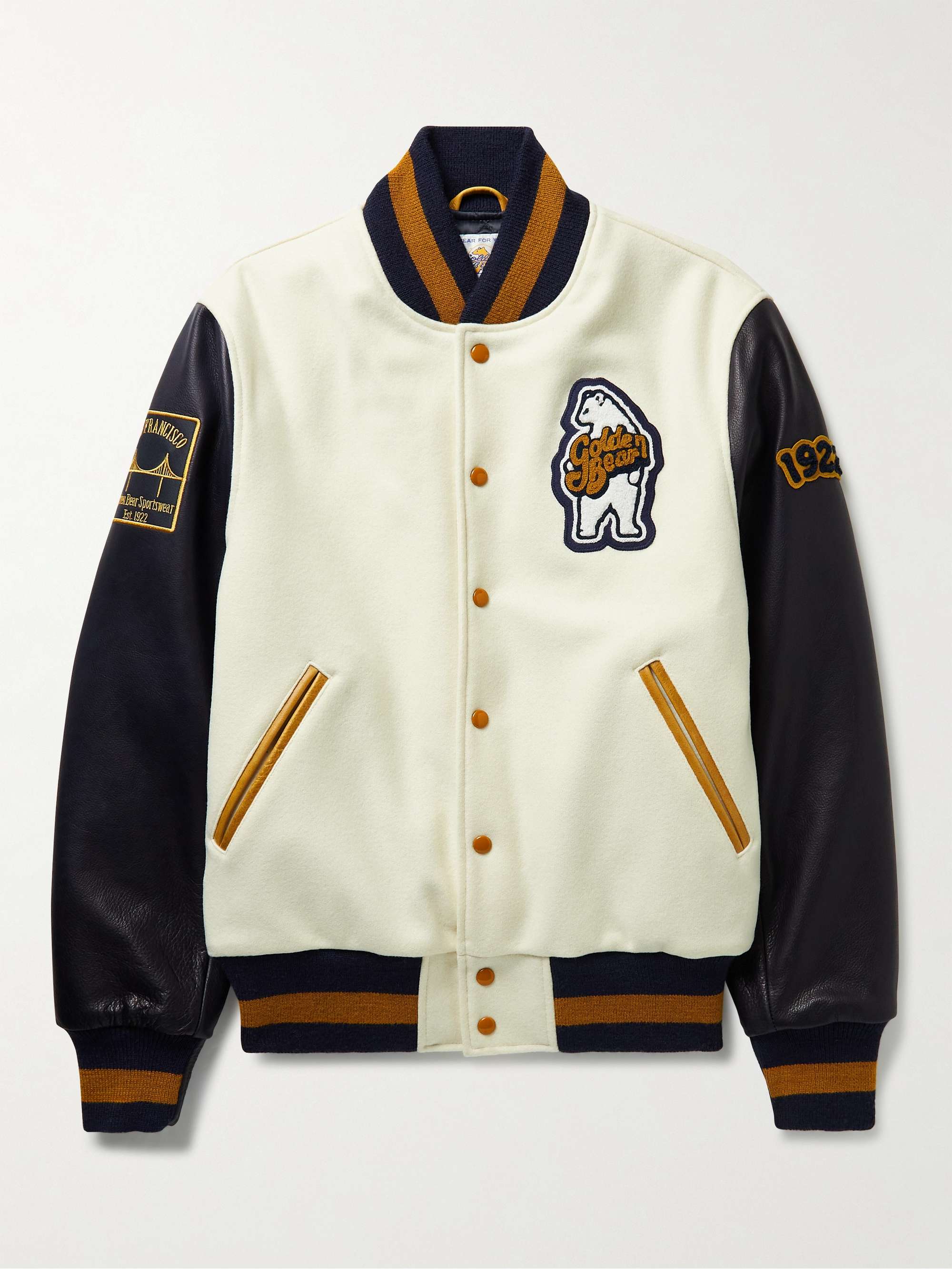 GOLDEN BEAR The Albany Logo-Appliqued Wool-Blend and Leather Bomber Jacket