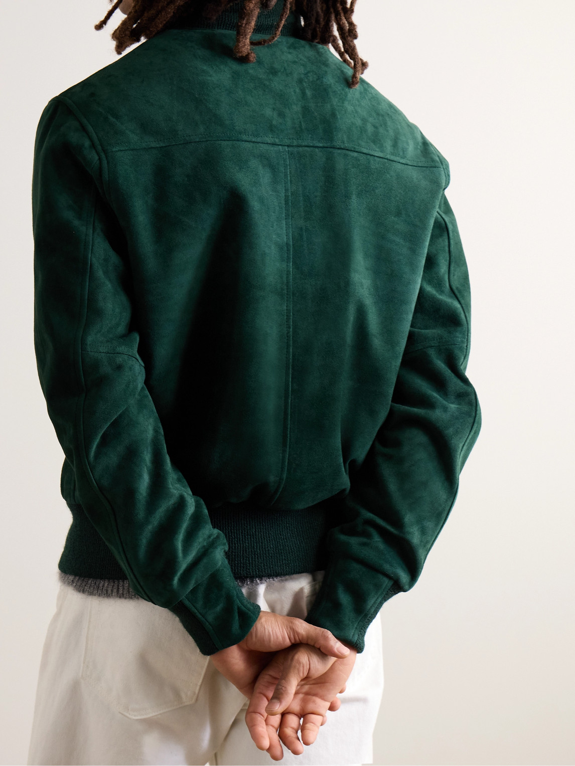 Shop Golden Bear Suede Bomber Jacket In Green