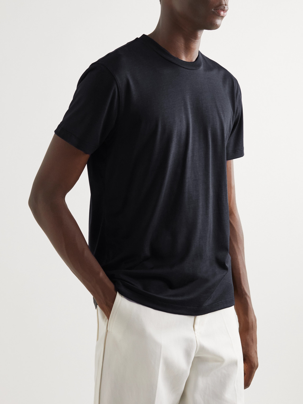 Shop Tom Ford Silk And Cotton-blend Jersey T-shirt In Black