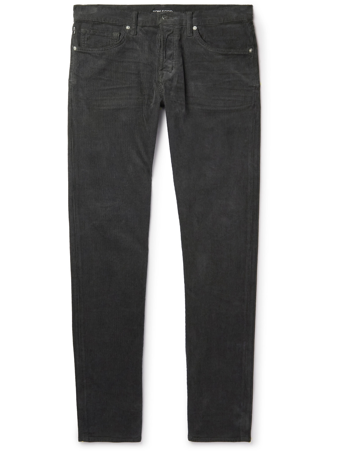 Tom Ford Straight-leg Garment-dyed Stretch-cotton Corduroy Trousers In Gray