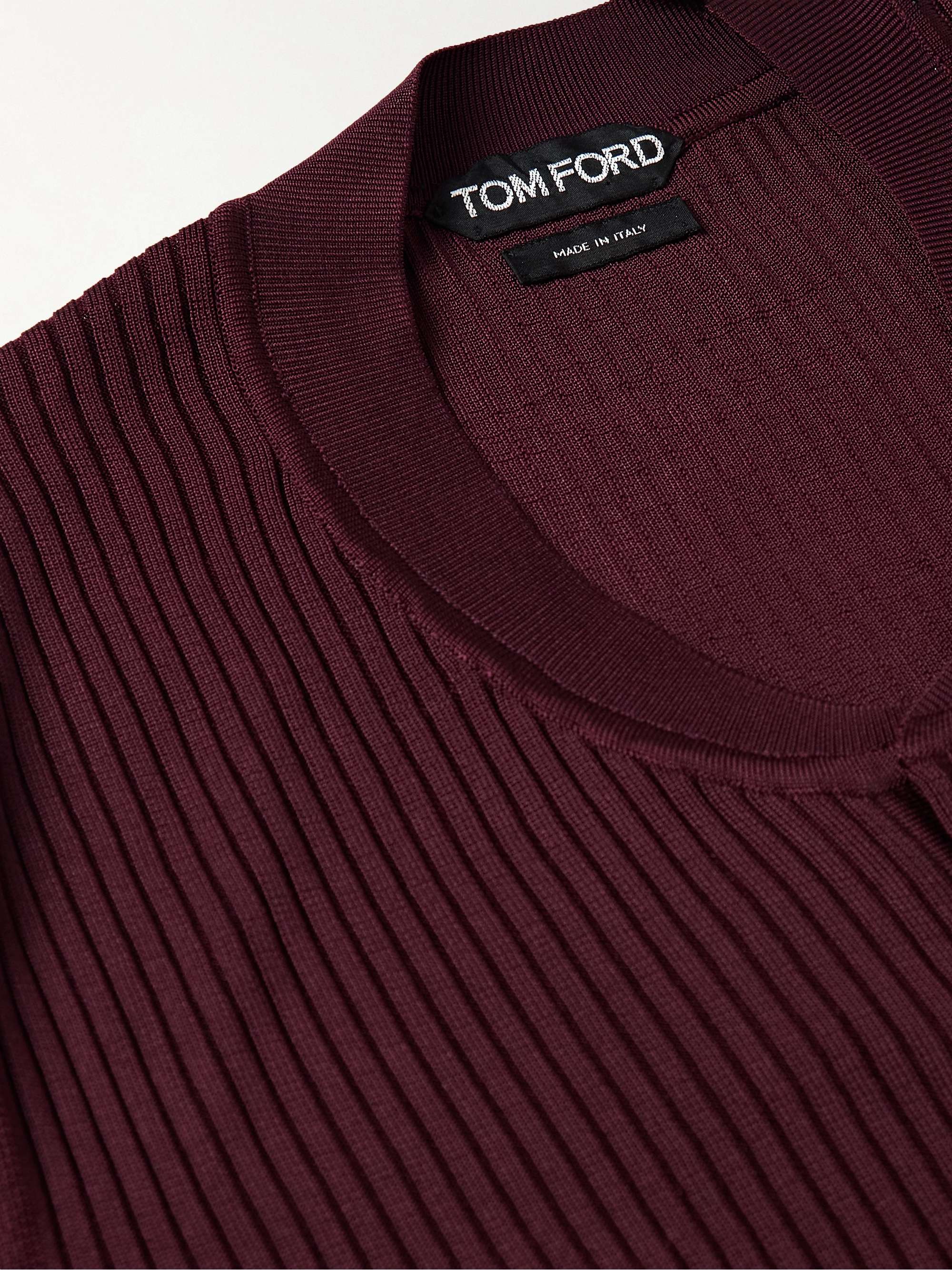 TOM FORD Ribbed Mulberry Silk Henley T-Shirt
