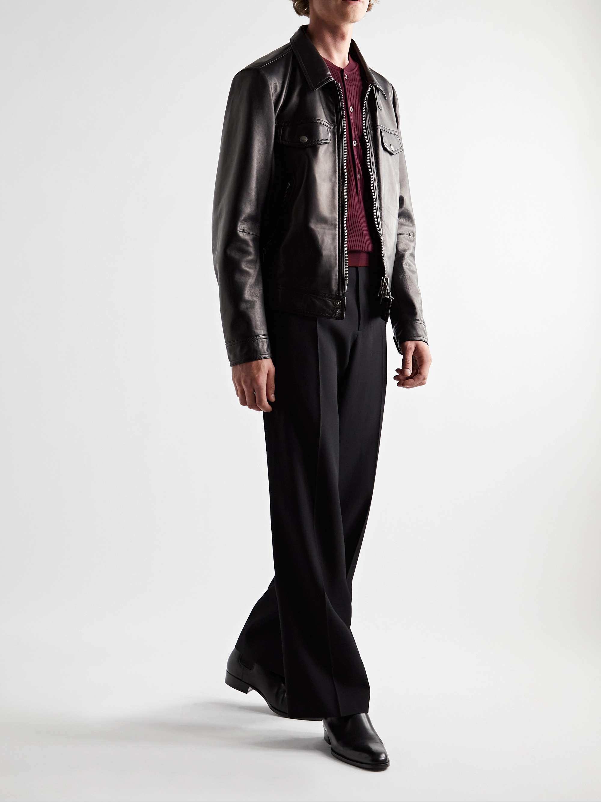 TOM FORD Ribbed Mulberry Silk Henley T-Shirt