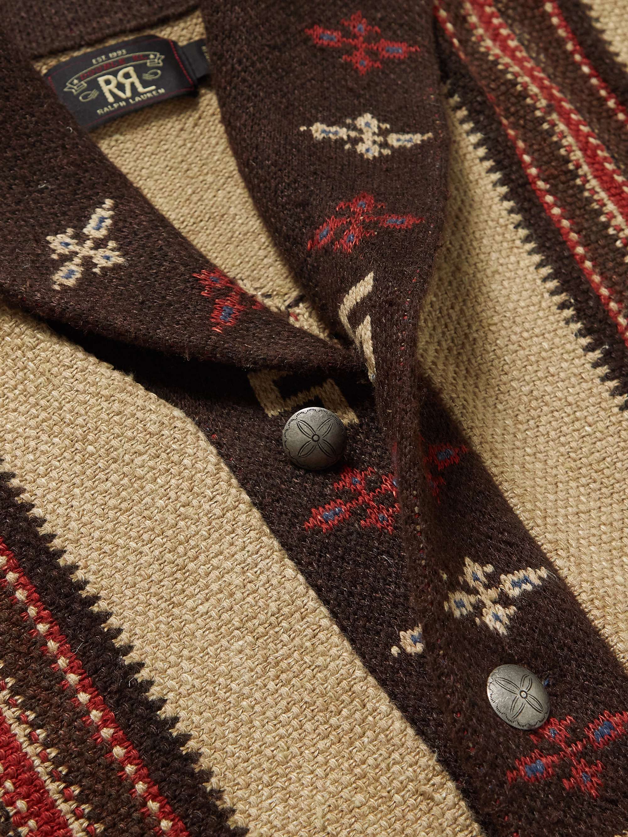 RRL Shawl-Collar Belted Indigo-Dyed Cotton-Blend Jacquard Cardigan