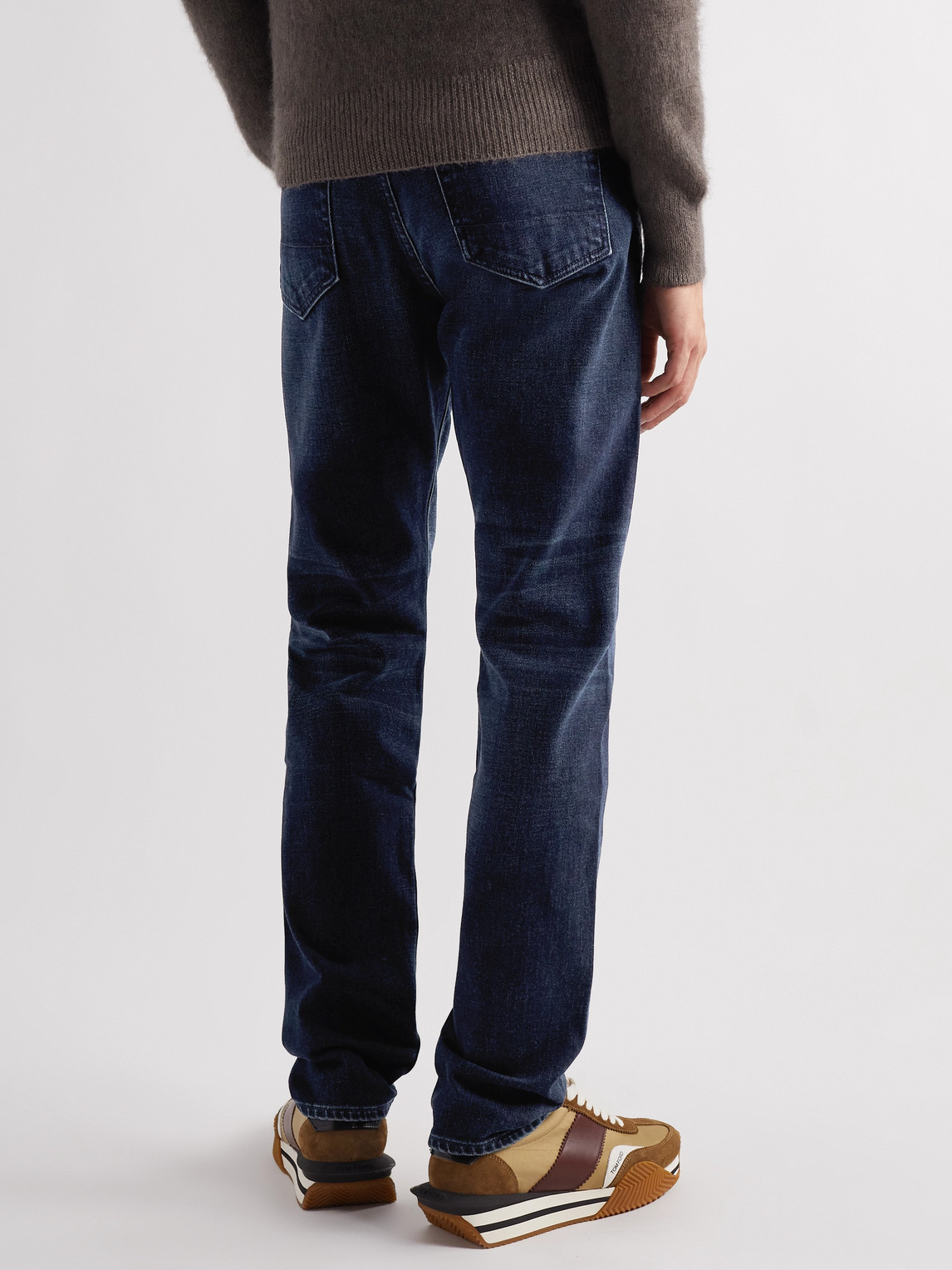 Shop Tom Ford Straight-leg Garment-dyed Selvedge Jeans In Blue