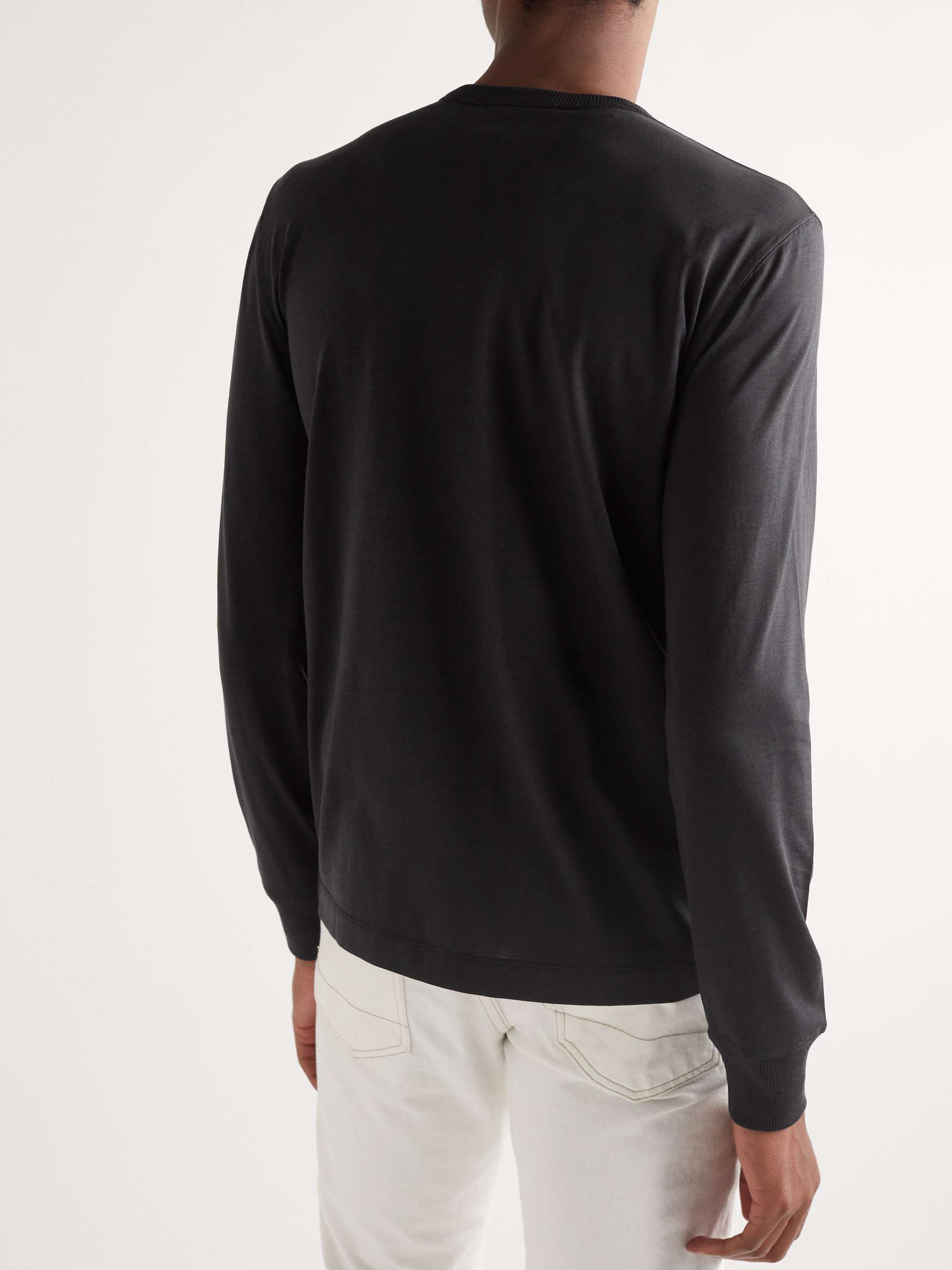TOM FORD Silk and Cotton-Blend Jersey Henley T-Shirt