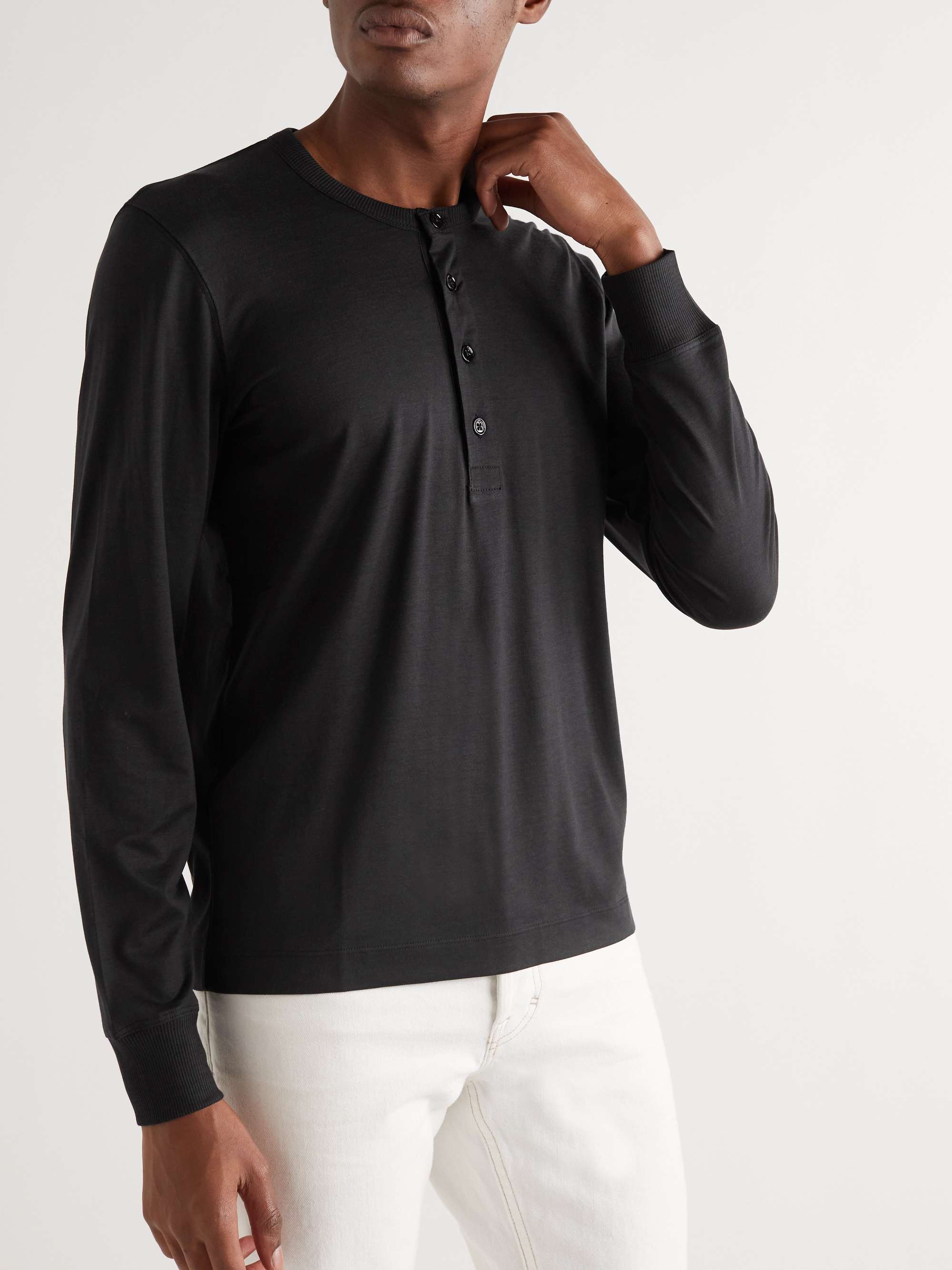 TOM FORD Silk and Cotton-Blend Jersey Henley T-Shirt