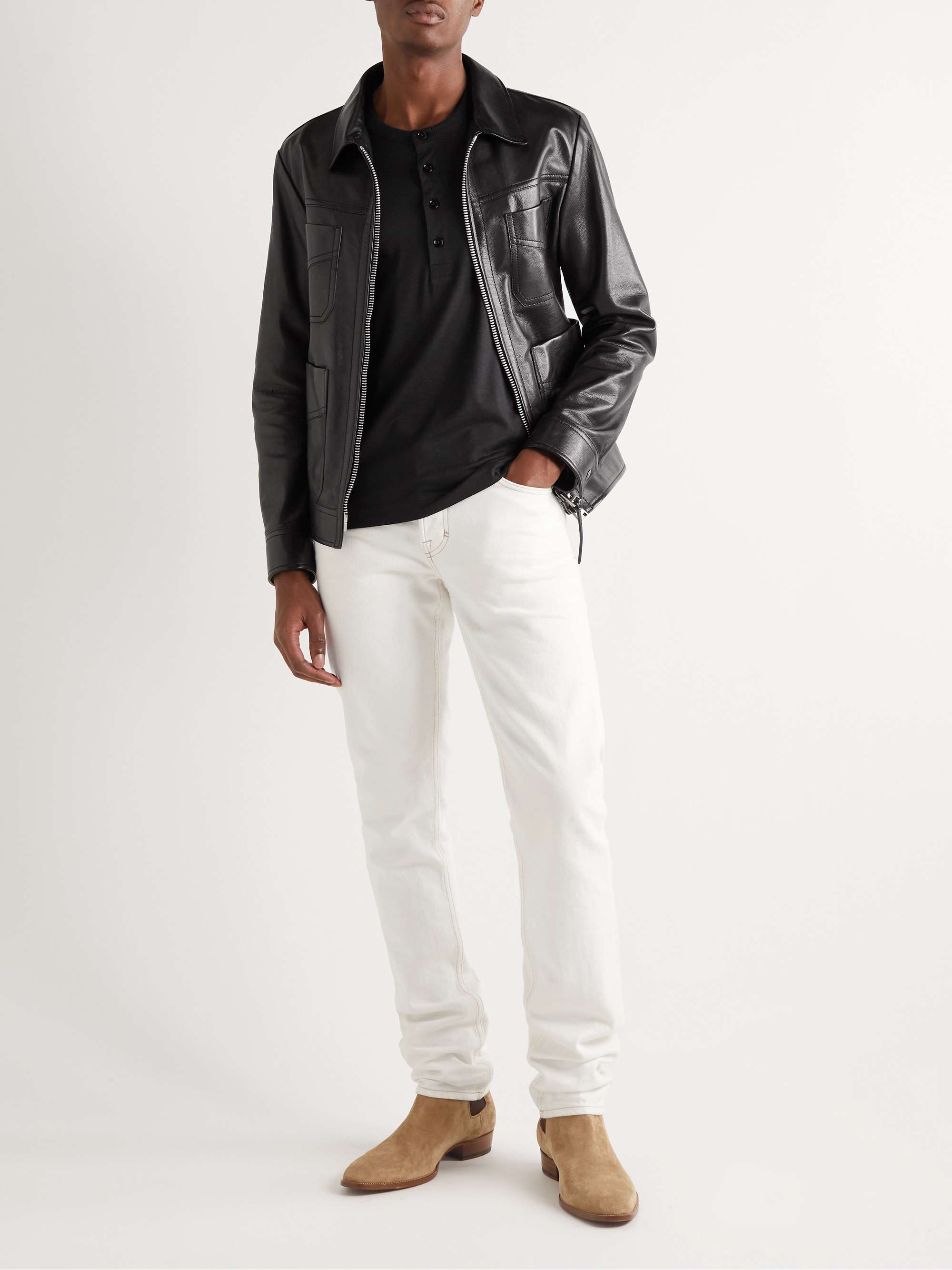 TOM FORD Silk and Cotton-Blend Jersey Henley T-Shirt