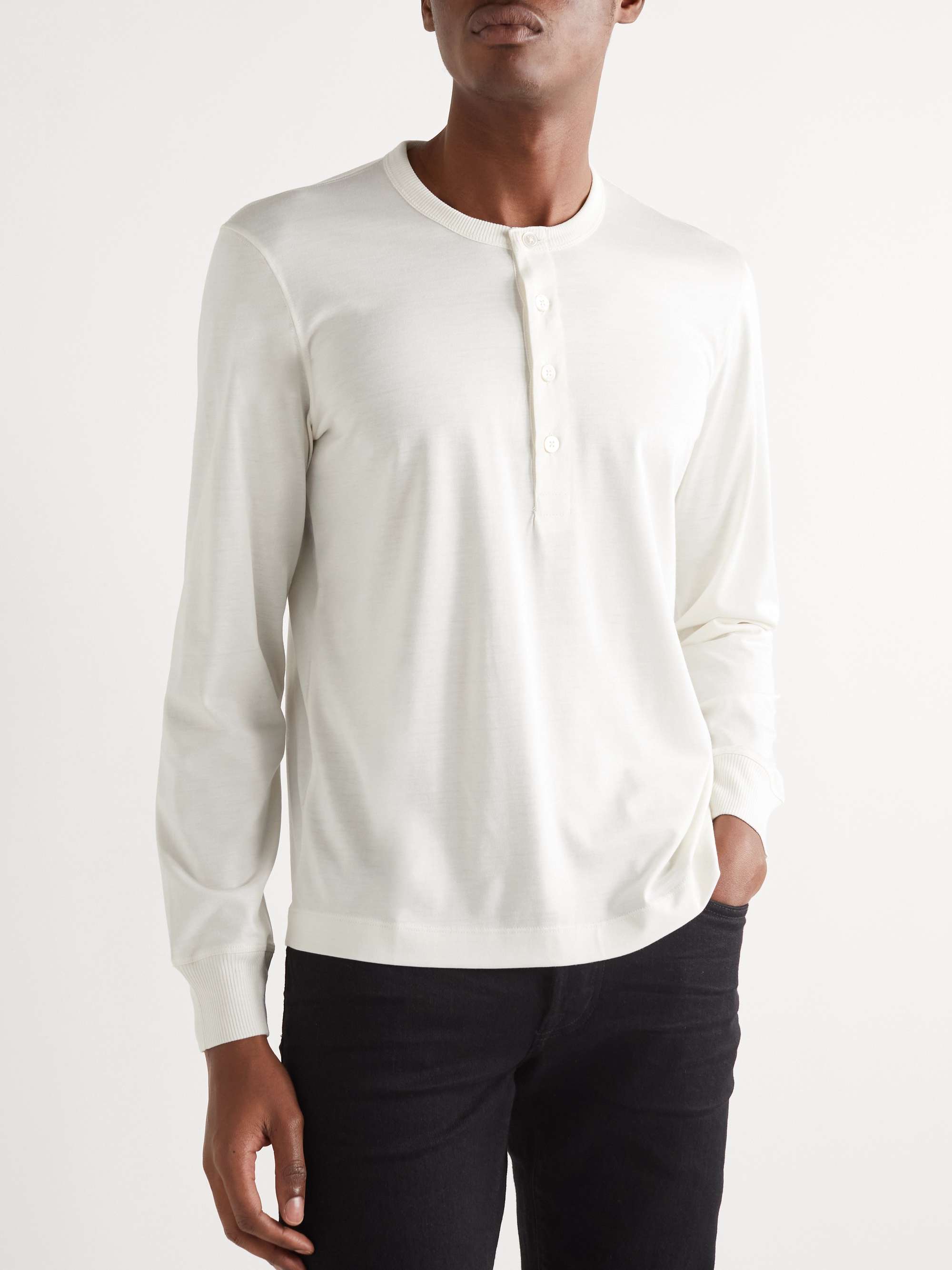 TOM FORD Silk and Cotton-Blend Jersey Henley T-Shirt