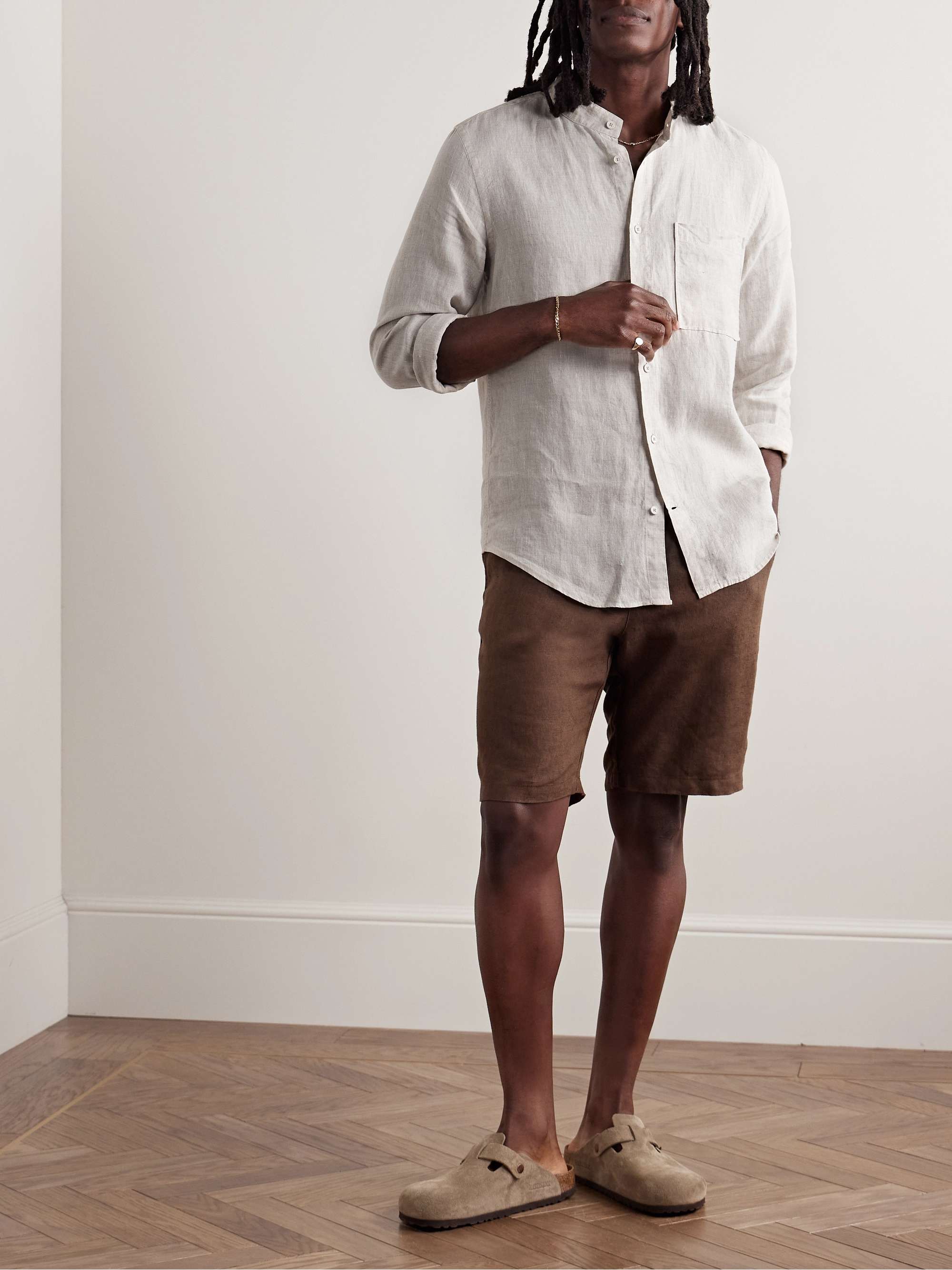 NN07 Eddie Grandad-Collar Linen Shirt
