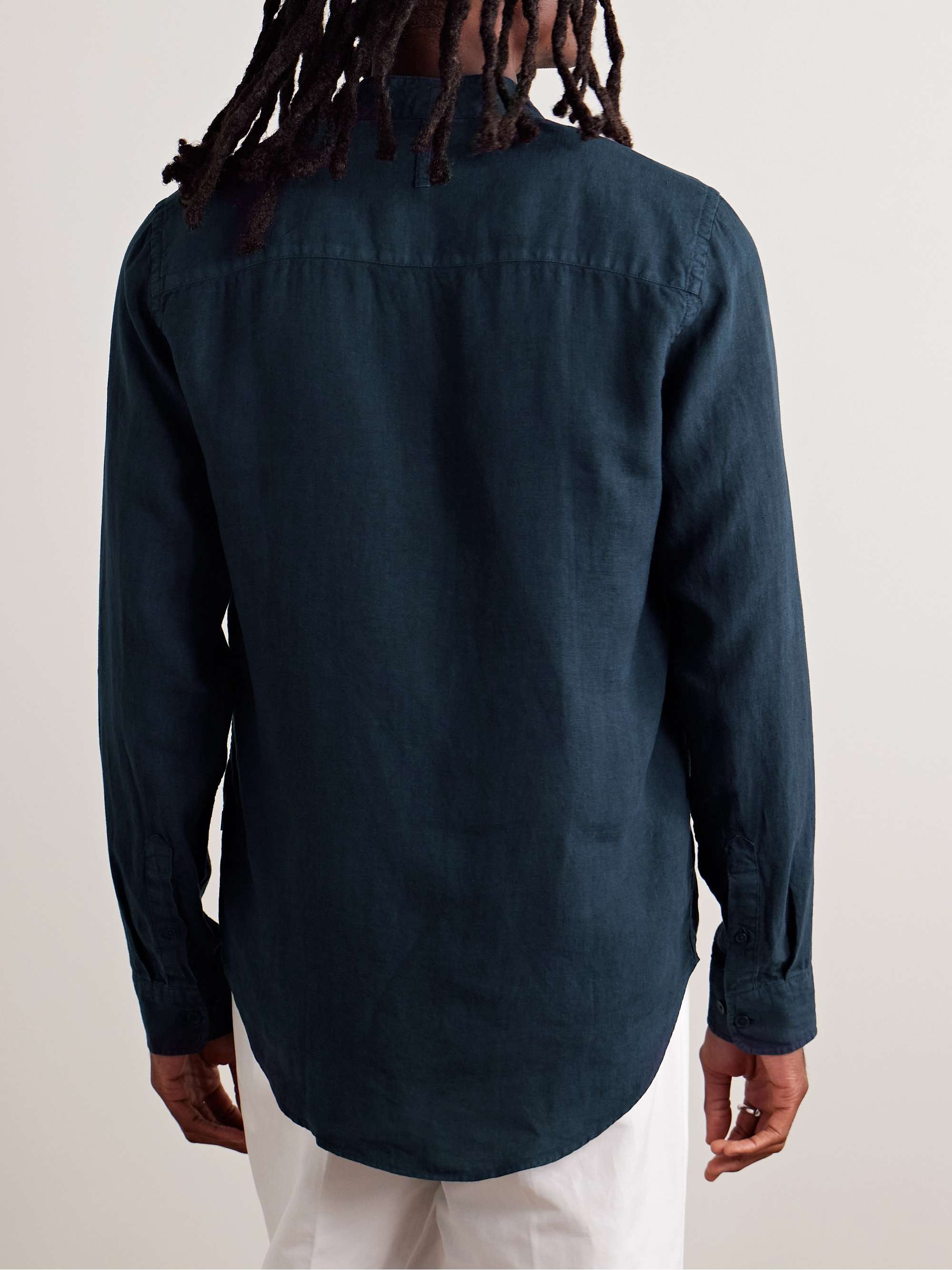 NN07 Eddie Grandad-Collar Linen Shirt
