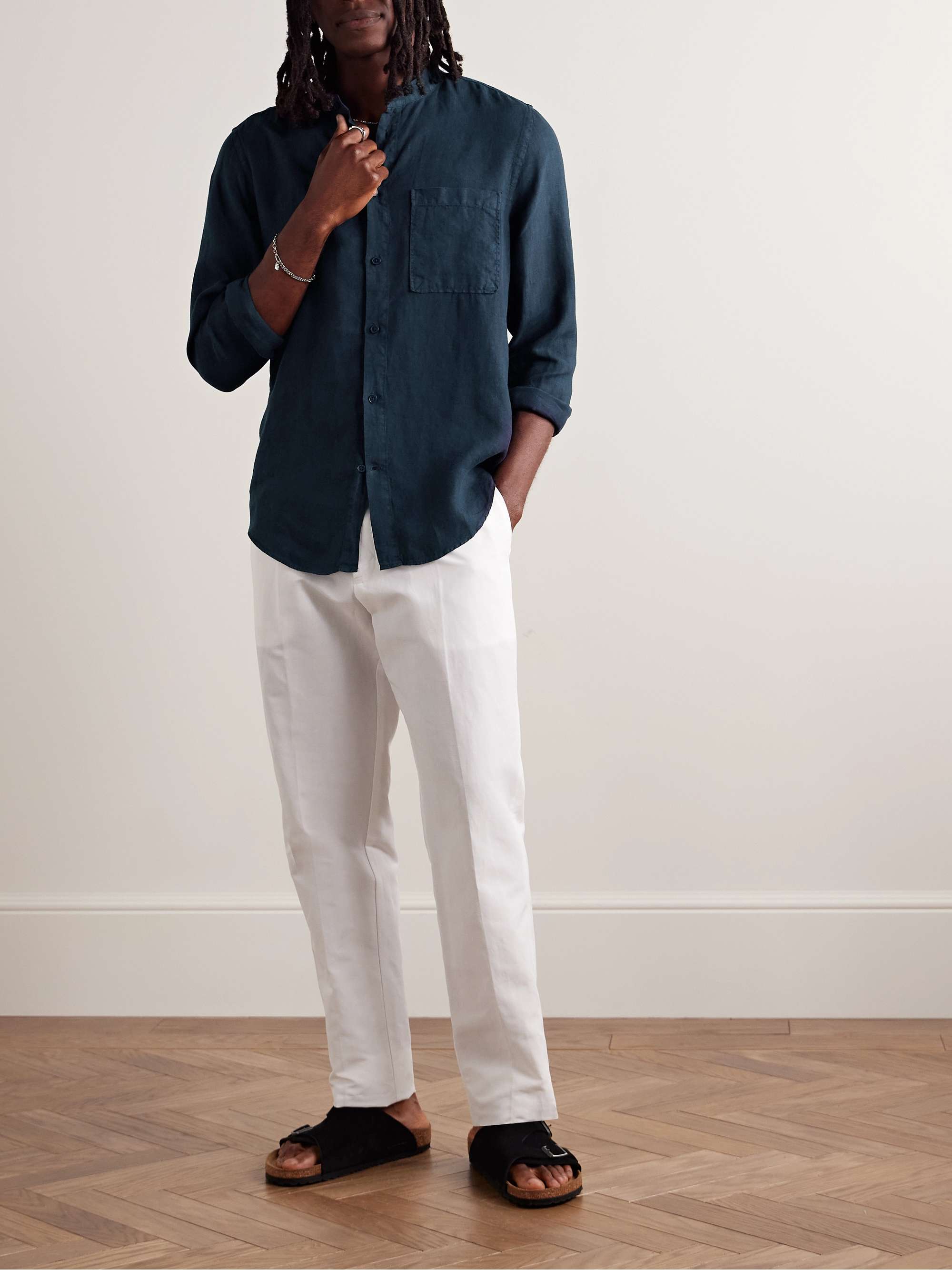 NN07 Eddie Grandad-Collar Linen Shirt