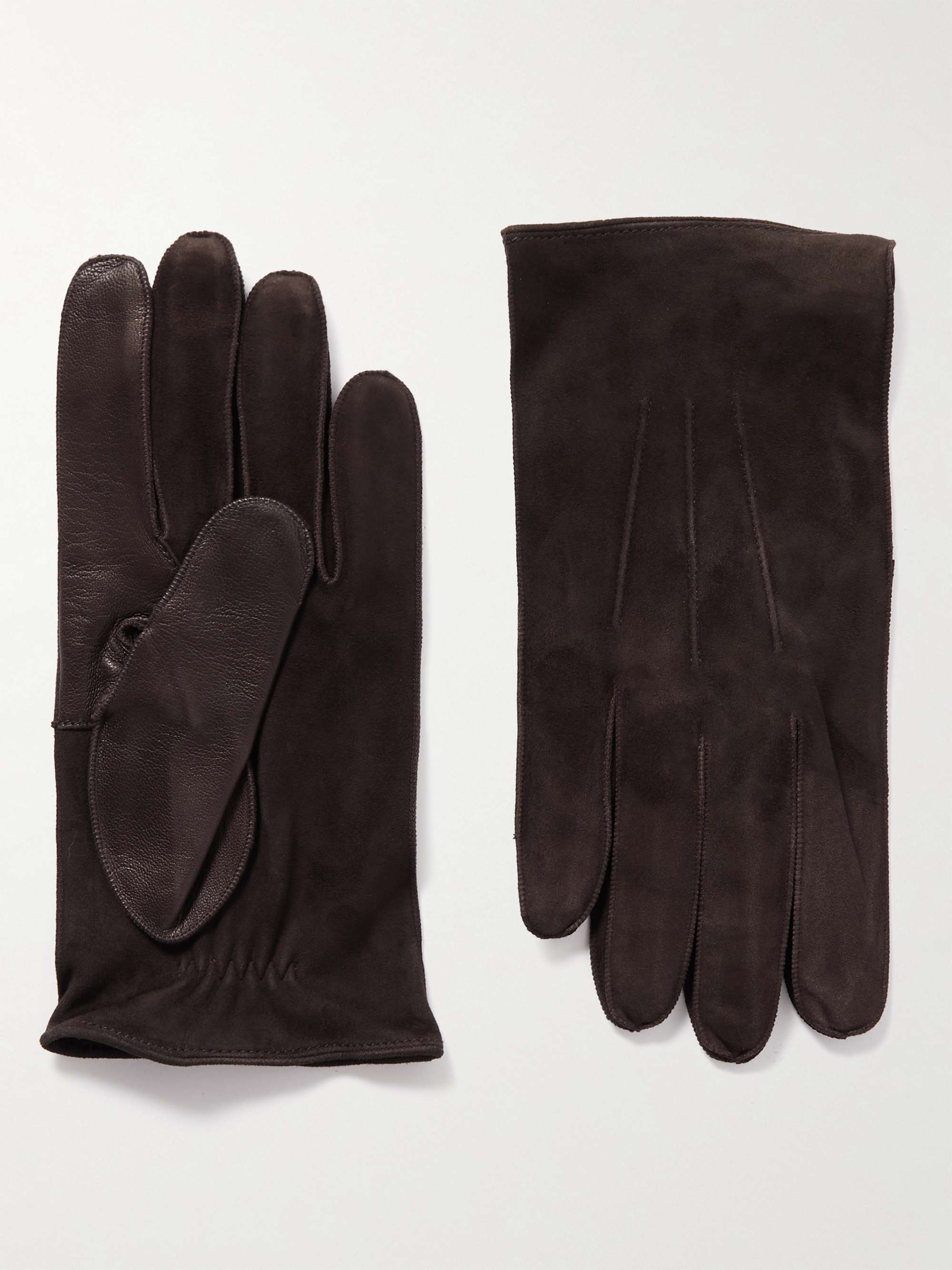 ZEGNA Leather-Trimmed Suede Gloves