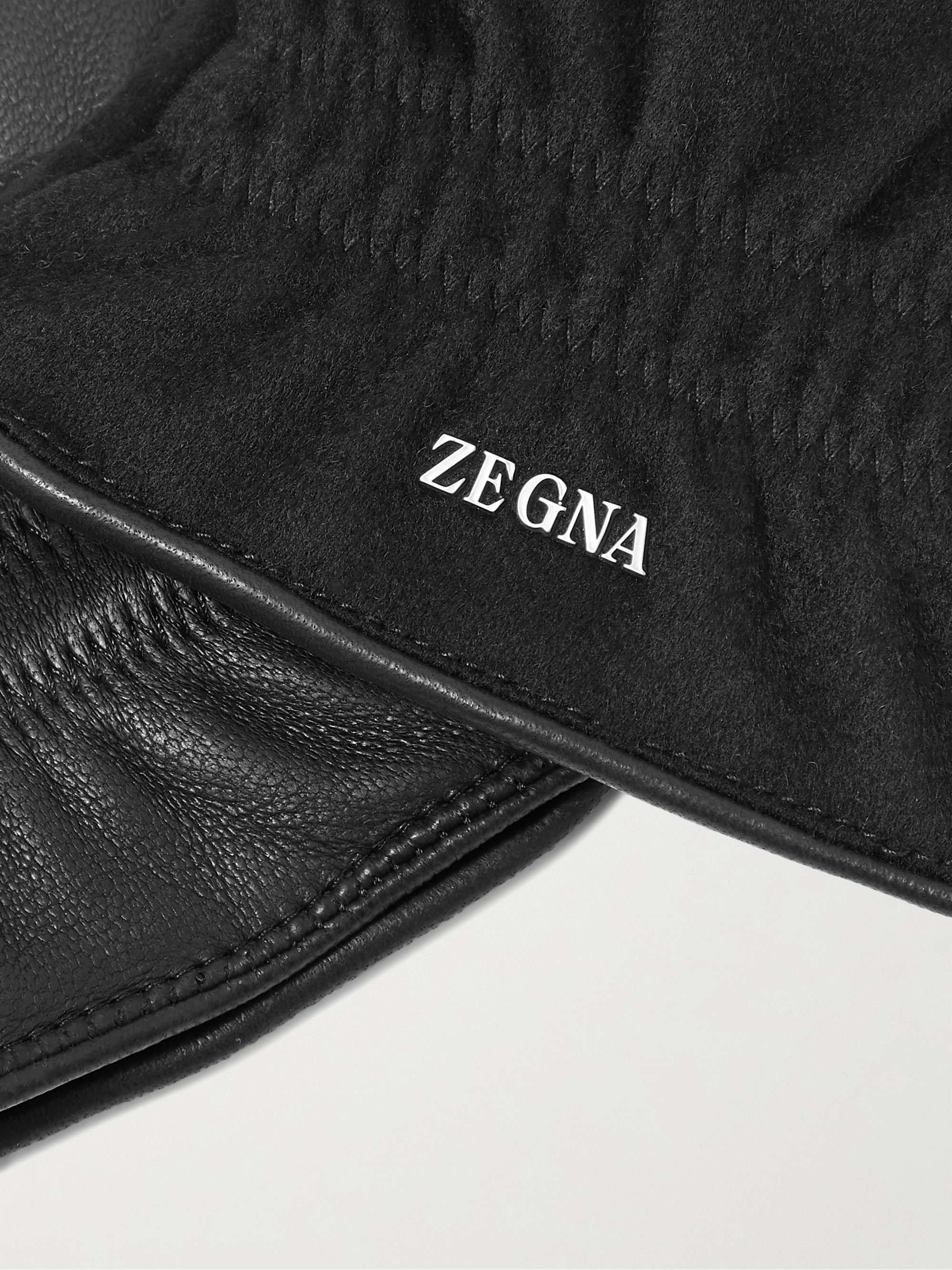 ZEGNA Logo-Flocked Cashmere and Leather Gloves