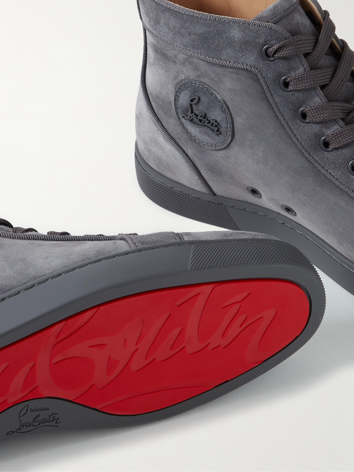 Shop Christian Louboutin Louis Orlato Grosgrain-trimmed Suede High-top Sneakers In Gray