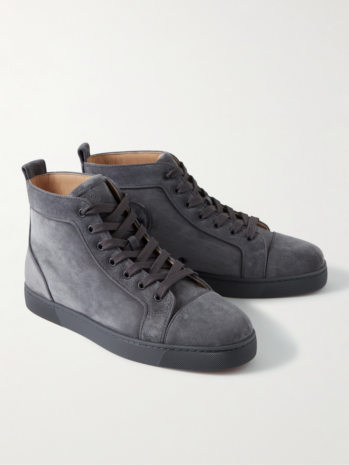 Shop Christian Louboutin Louis Orlato Grosgrain-trimmed Suede High-top Sneakers In Gray